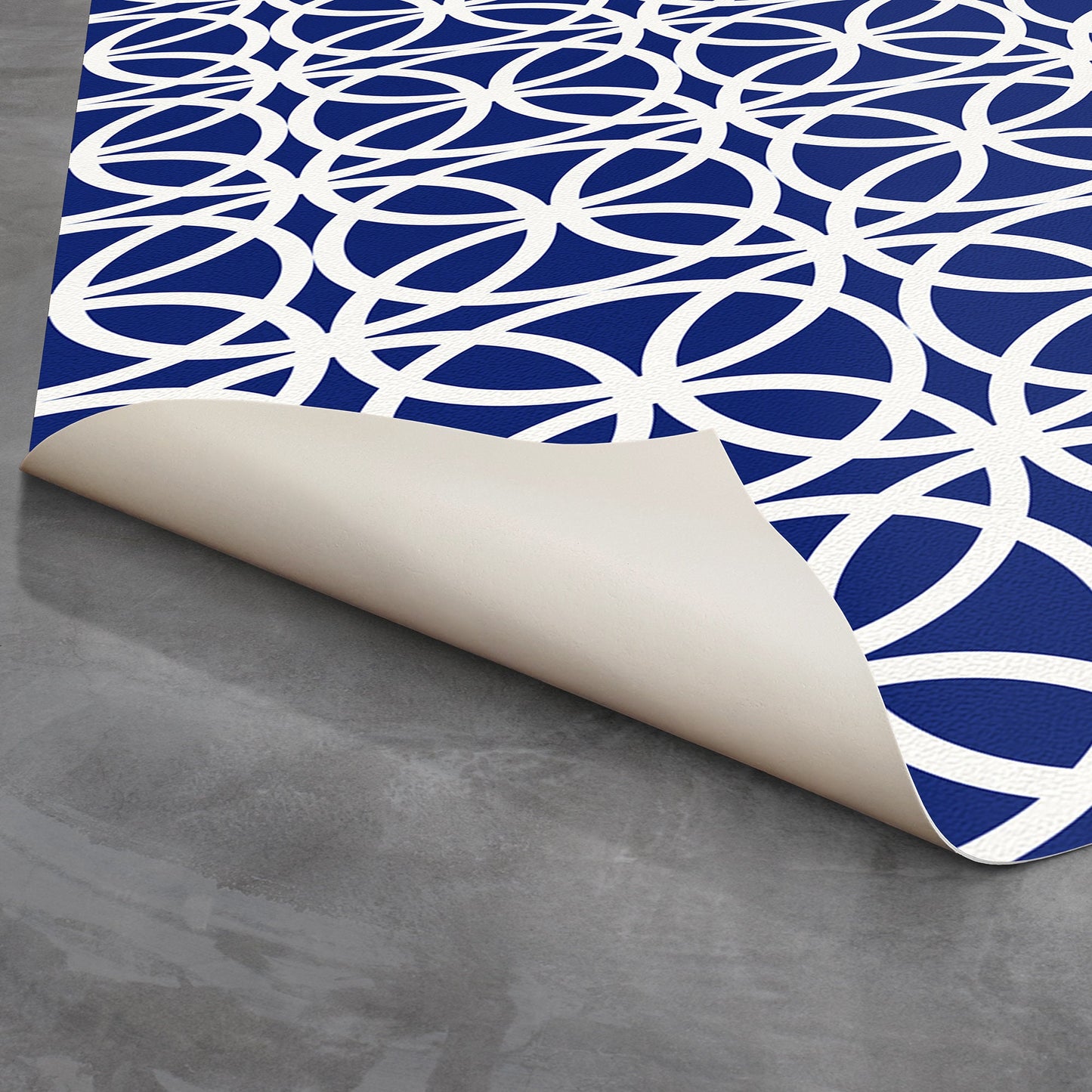 Chicago Versatile Indoor/Outdoor Washable Rug - Modern, Contemporary Navy Blue Geometric - Vinyl with Non-Slip Backing