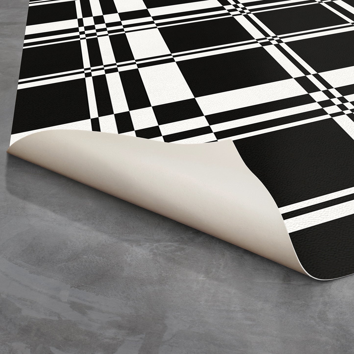 Checkmate Plaid Versatile Indoor/Outdoor Washable Rug - Modern Industrial Black Plaid - Vinyl with Non-Slip Latex Backing