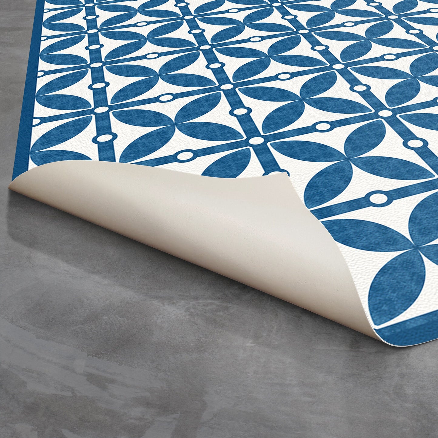 Charleston Versatile Indoor/Outdoor Washable Rug - Contemporary Coastal Geometric Blue - Vinyl with Non-Slip Latex Backing