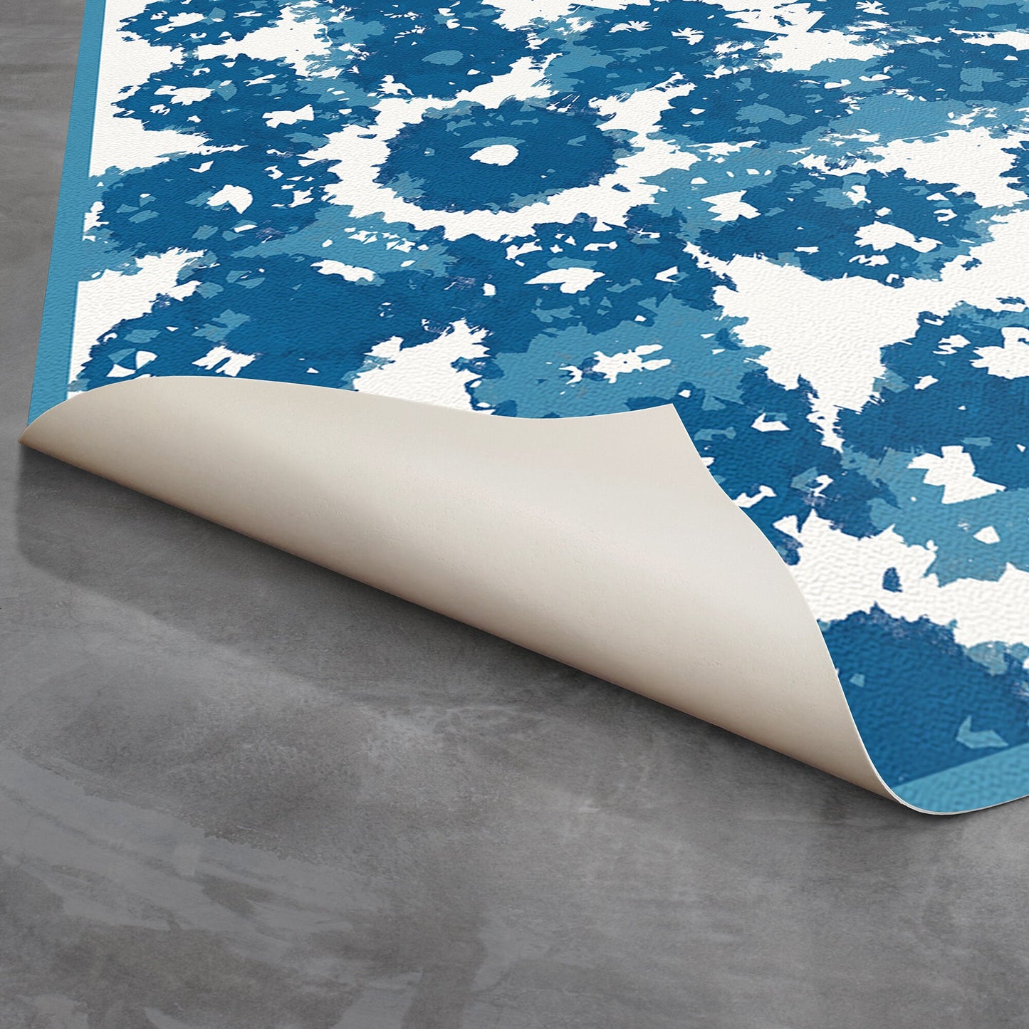 Vintage Zinnia Indoor/Outdoor Washable Floor Covering - Blue Modern Abstract - 2-Ply Vinyl with Non-Slip Latex Backing