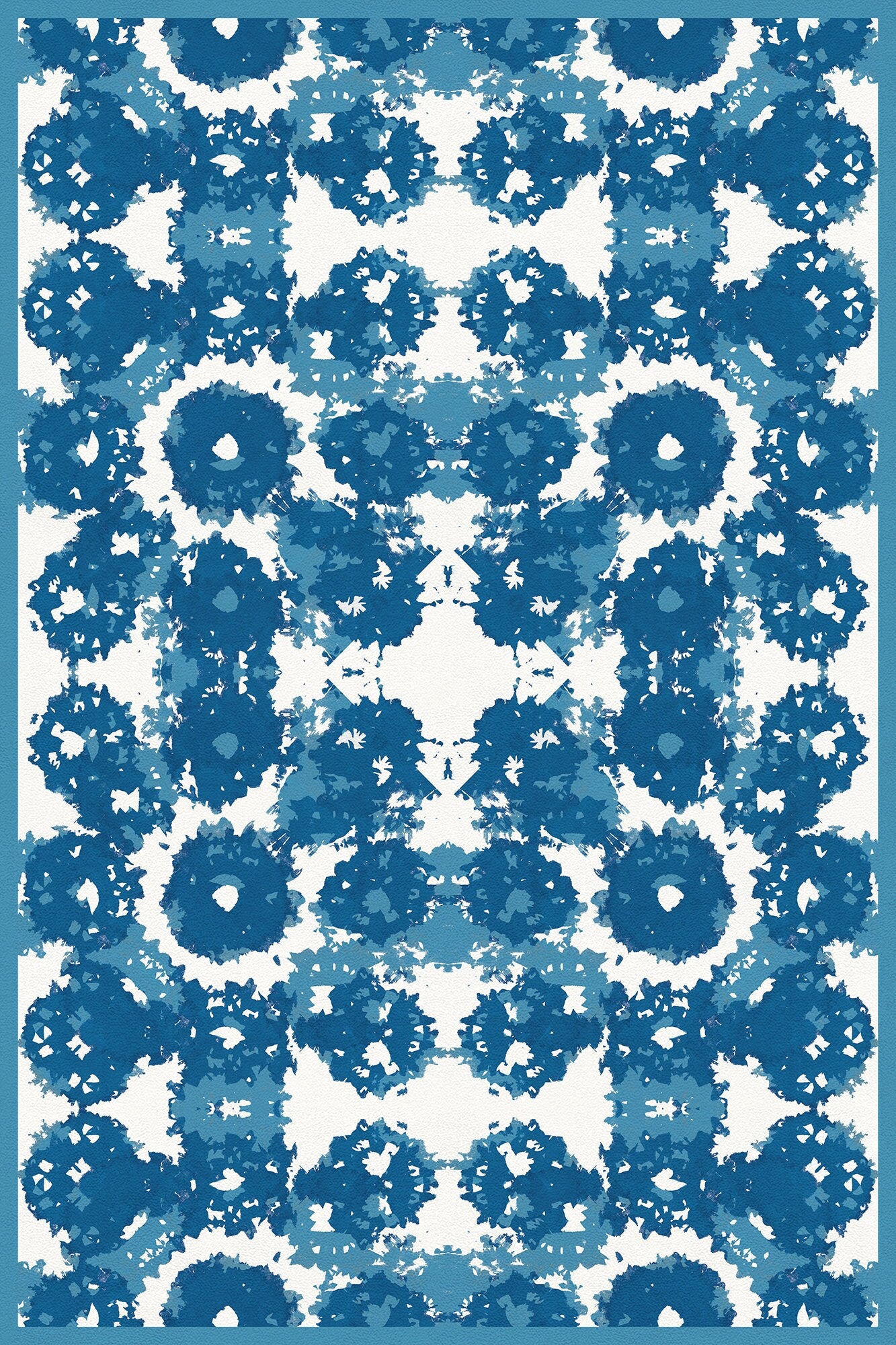 Vintage Zinnia Indoor/Outdoor Washable Floor Covering - Blue Modern Abstract - 2-Ply Vinyl with Non-Slip Latex Backing