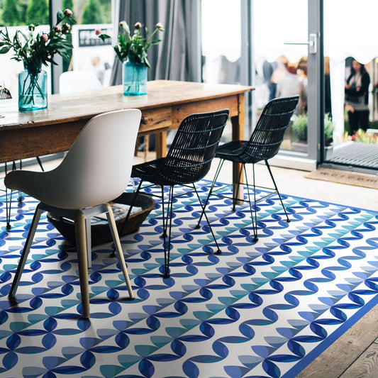 Ripple Indoor/Outdoor Washable Floor Covering - Blue Modern Coastal - 2-Ply Vinyl with Non-Slip Latex Backing