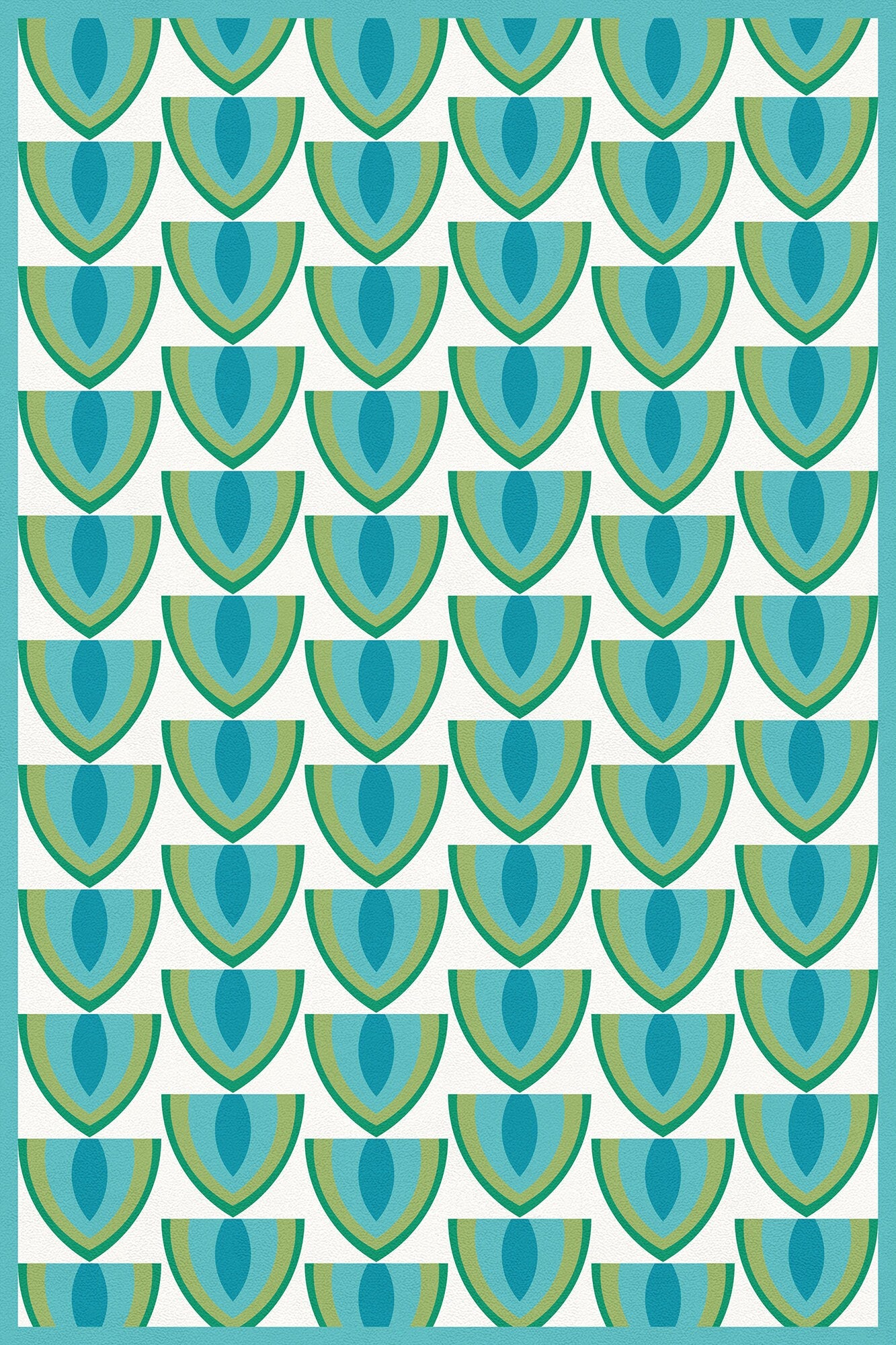 Fruit Bowl Versatile Indoor/Outdoor Washable Rug - Mid-Century Geometric Green, Blue - Vinyl with Non-Slip Latex Backing