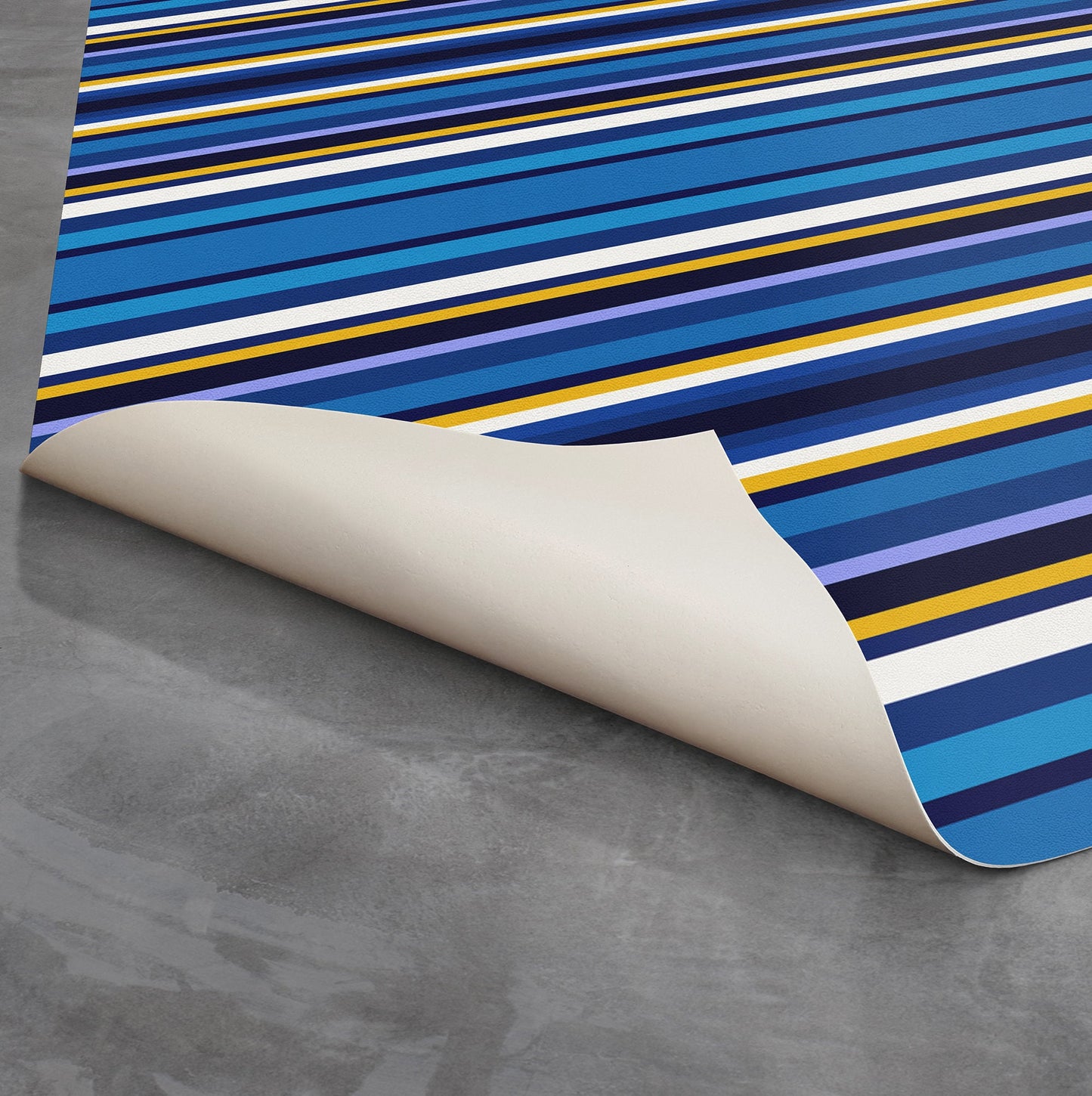 Blue Cabana Stripes Versatile Indoor/Outdoor Washable Rug - Blue, Yellow Modern Coastal Stripes - Vinyl with Non-Slip Latex Backing