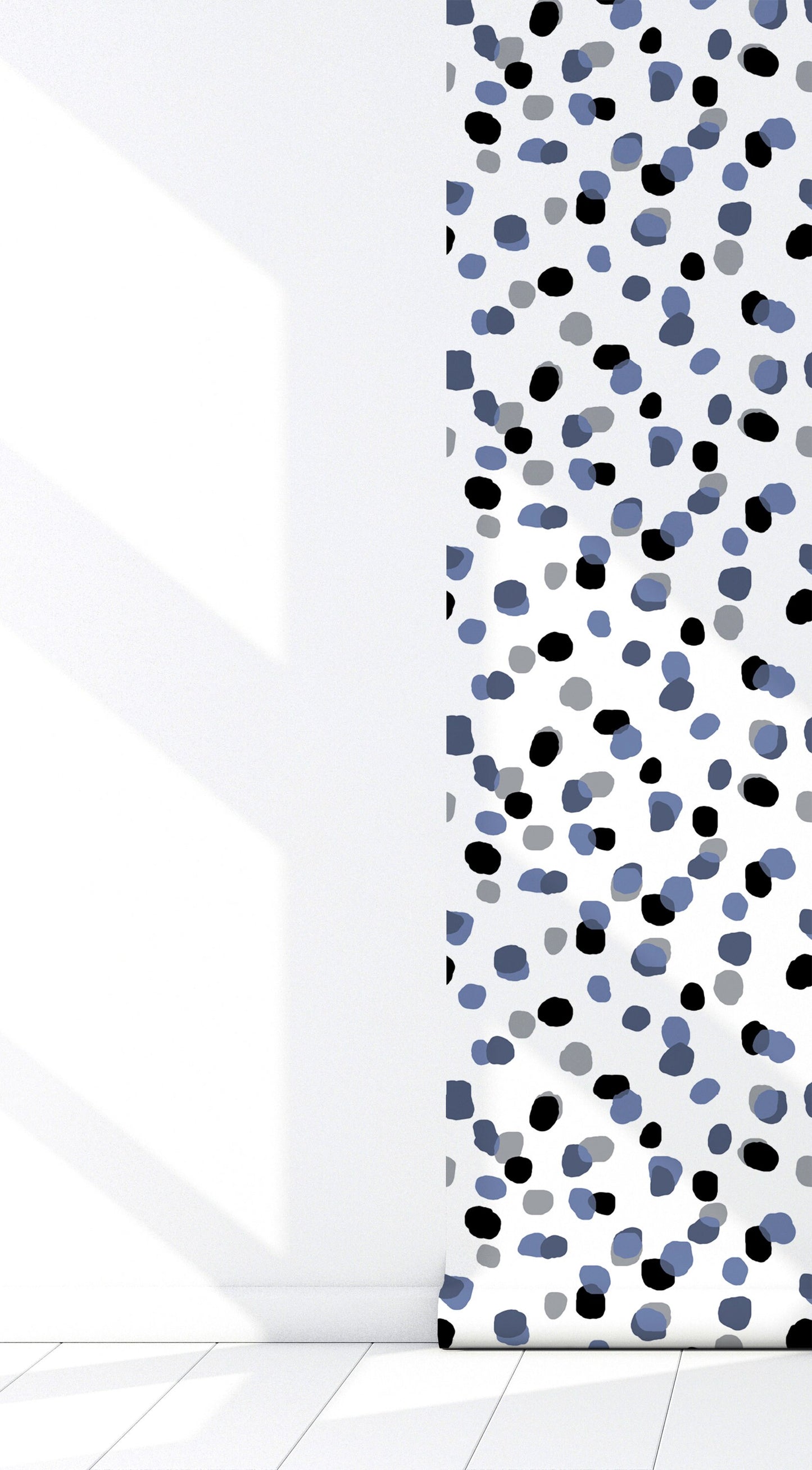 Sprinkles Modern Peel and Stick Wallpaper - Blue, Black, Gray Abstract Polka Dots - Water-Resistant Embossed Vinyl Canvas