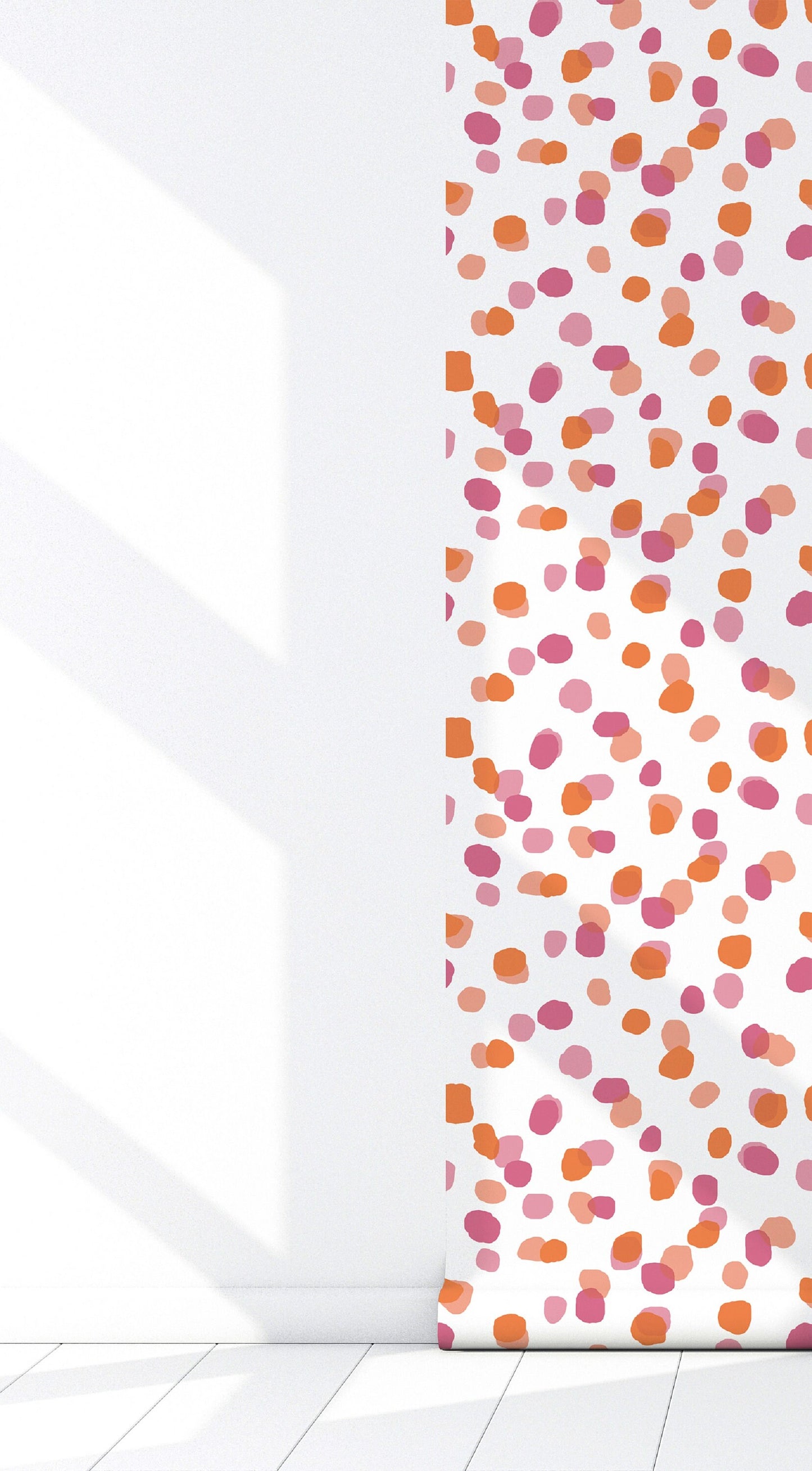 Sprinkles Boho Peel and Stick Wallpaper - Pink, Orange Abstract Polka Dots - Water-Resistant Embossed Vinyl Canvas