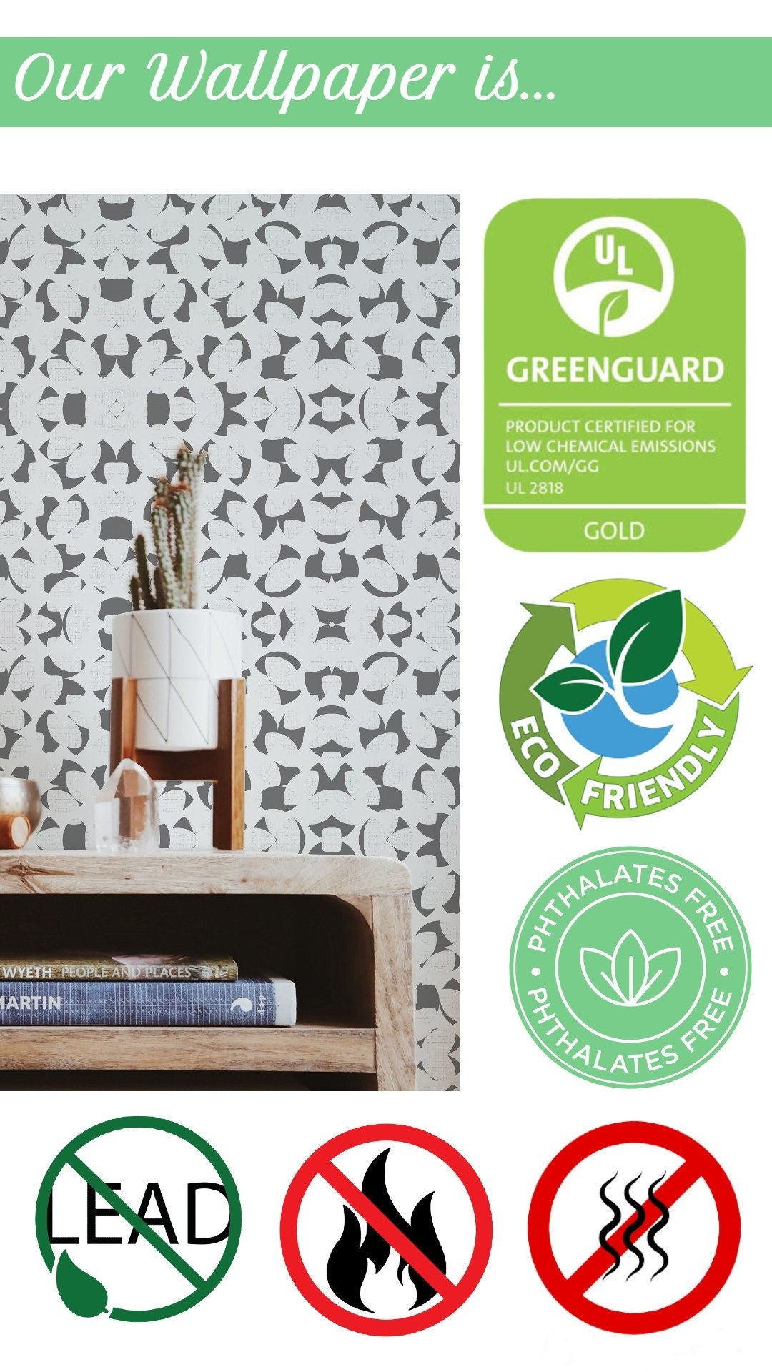 Coordinates Green Peel and Stick Wallpaper Panel - Modern Geometric Green - Water-Resistant Embossed Vinyl Canvas