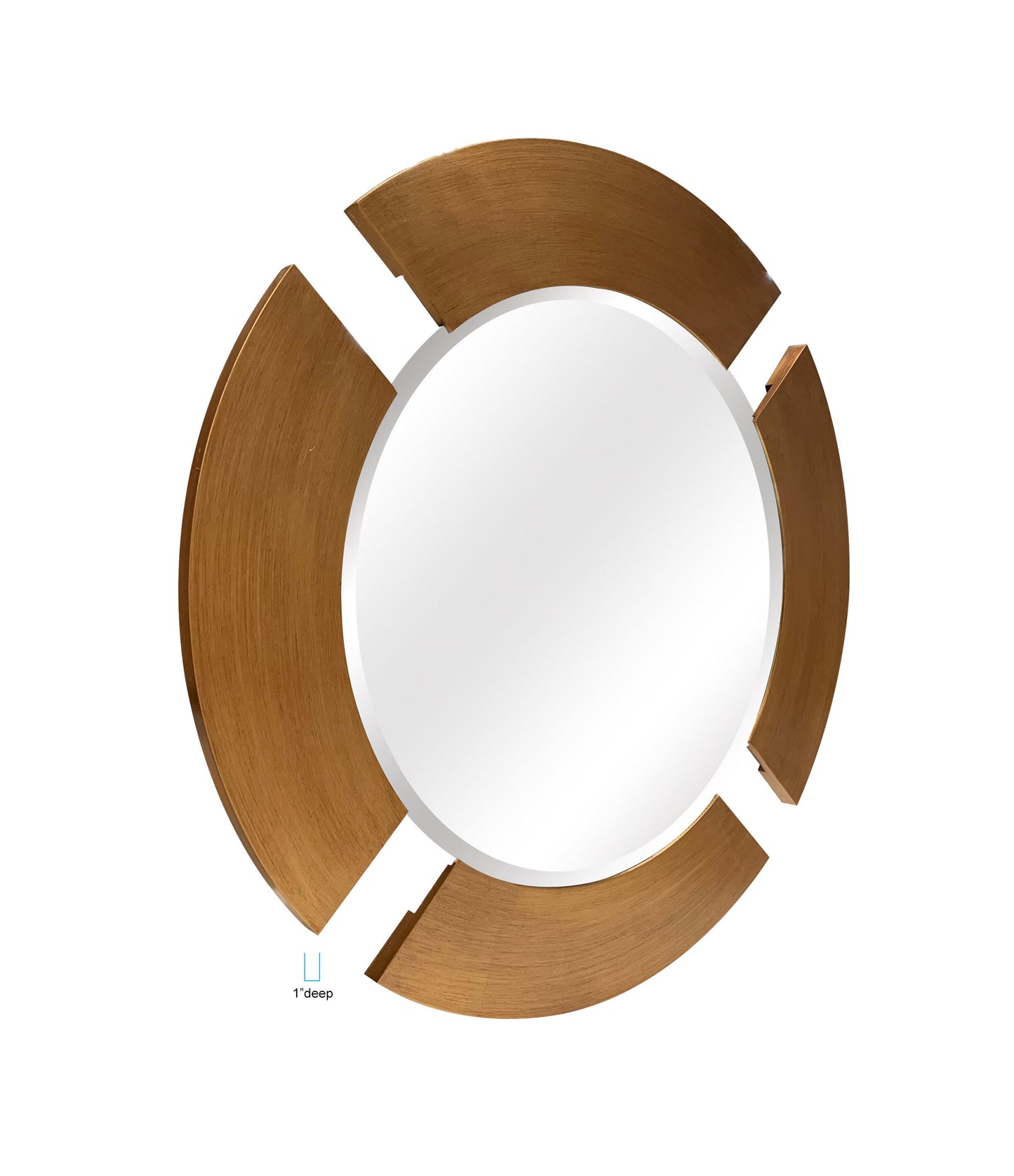 Modern Capri Round Large Dresser Beveled Mirror with Solid Wood Frame in Gold or Graphite