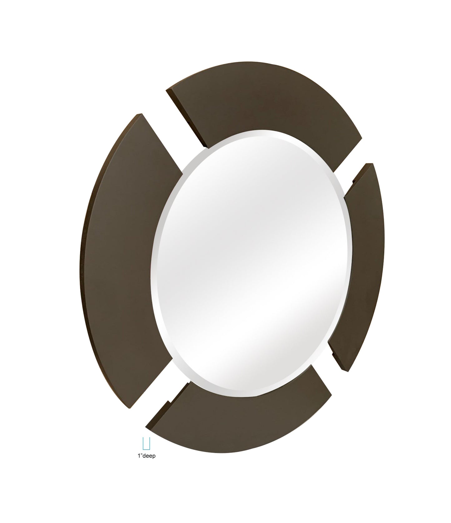 Modern Capri Round Large Dresser Beveled Mirror with Solid Wood Frame in Gold or Graphite