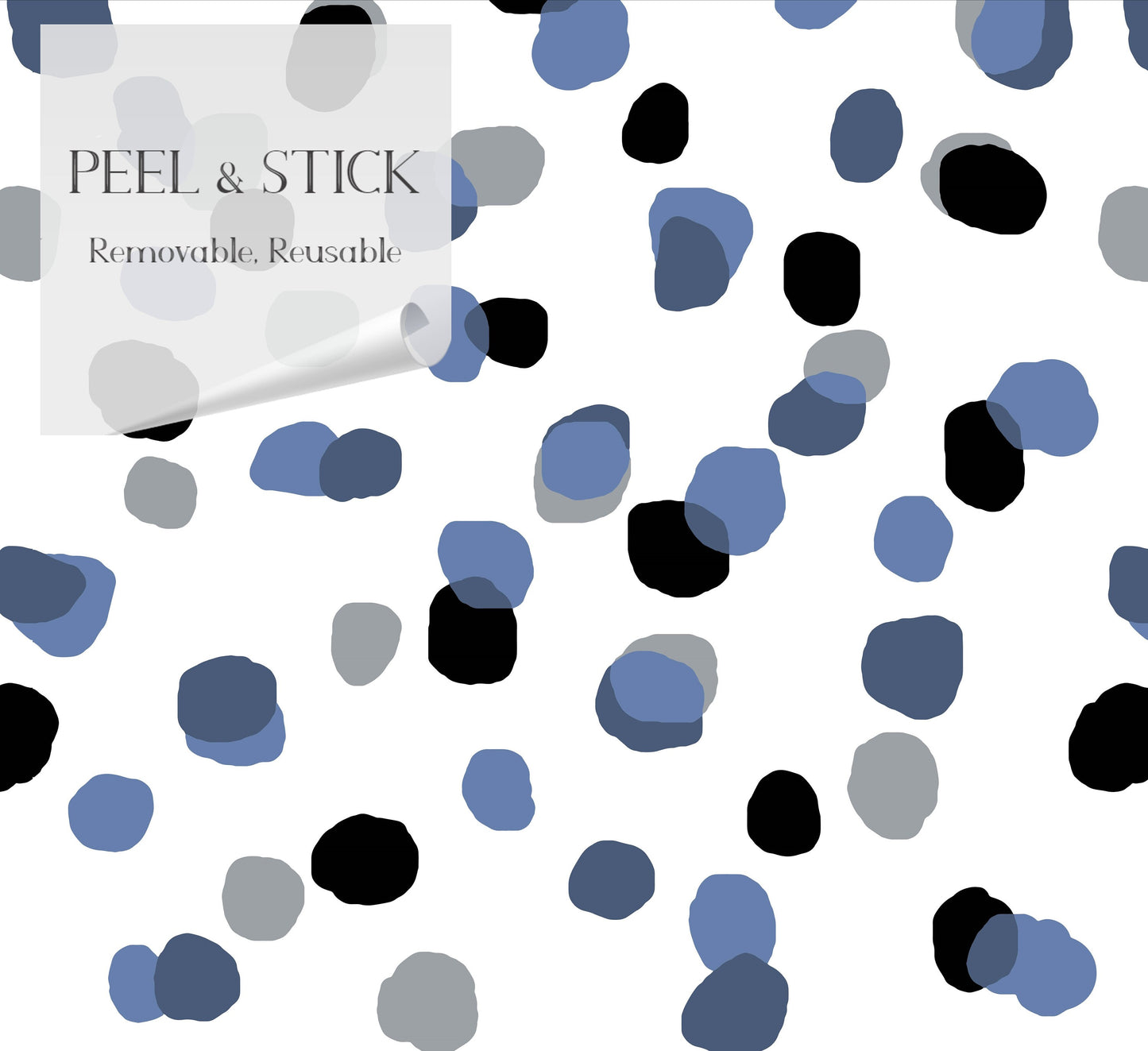 Sprinkles Modern Peel and Stick Wallpaper - Blue, Black, Gray Abstract Polka Dots - Water-Resistant Embossed Vinyl Canvas