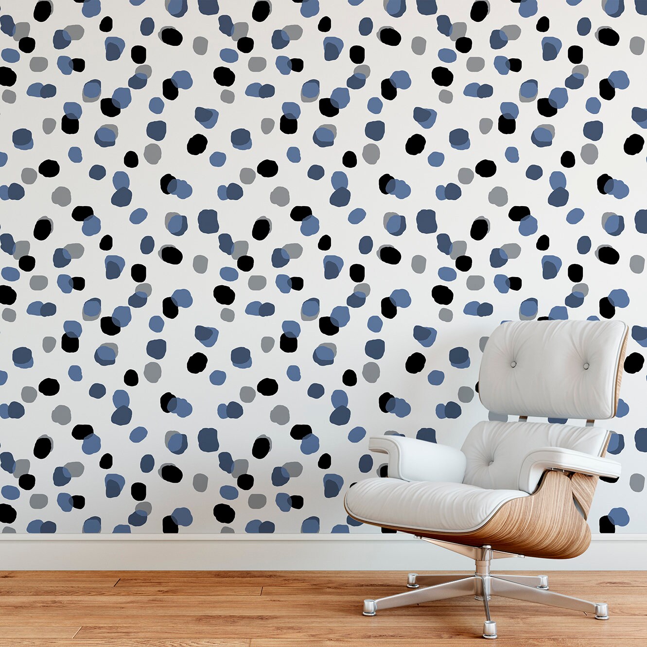 Sprinkles Modern Peel and Stick Wallpaper - Blue, Black, Gray Abstract Polka Dots - Water-Resistant Embossed Vinyl Canvas