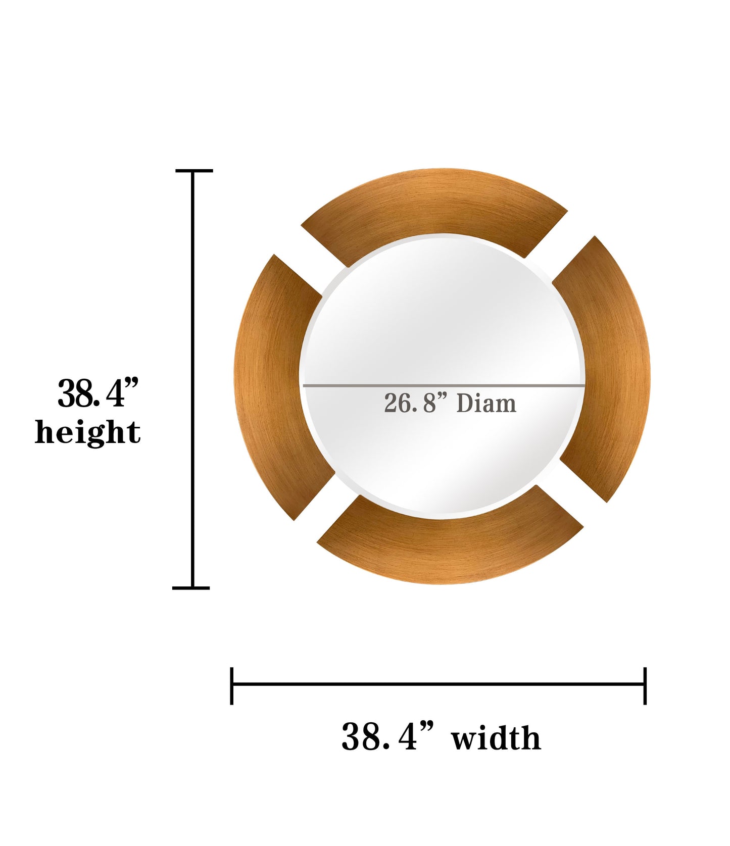 Modern Capri Round Large Dresser Beveled Mirror with Solid Wood Frame in Gold or Graphite