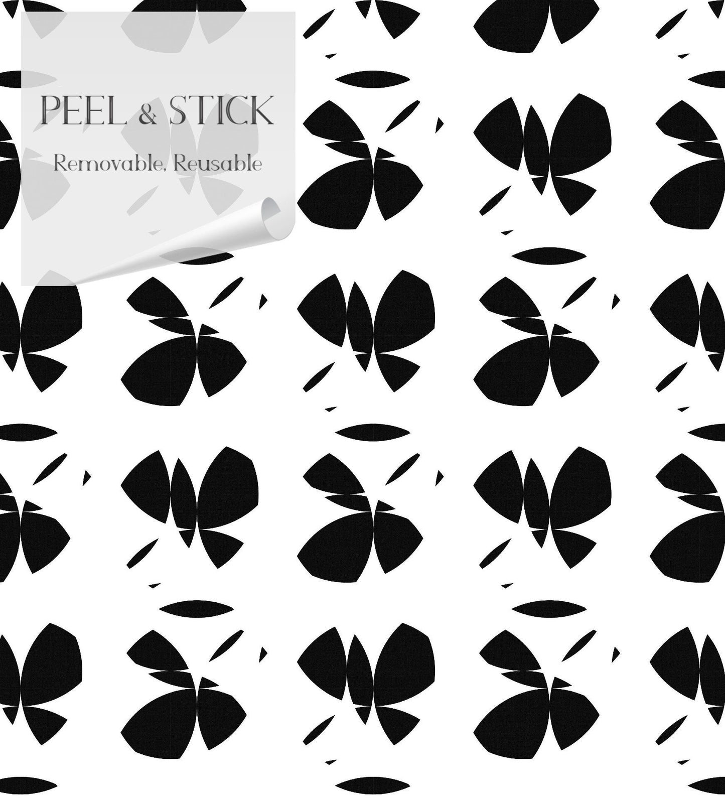 Butterfly Black Farmhouse Peel and Stick Wallpaper - Black Geometric - Water-Resistant Embossed Vinyl Canvas