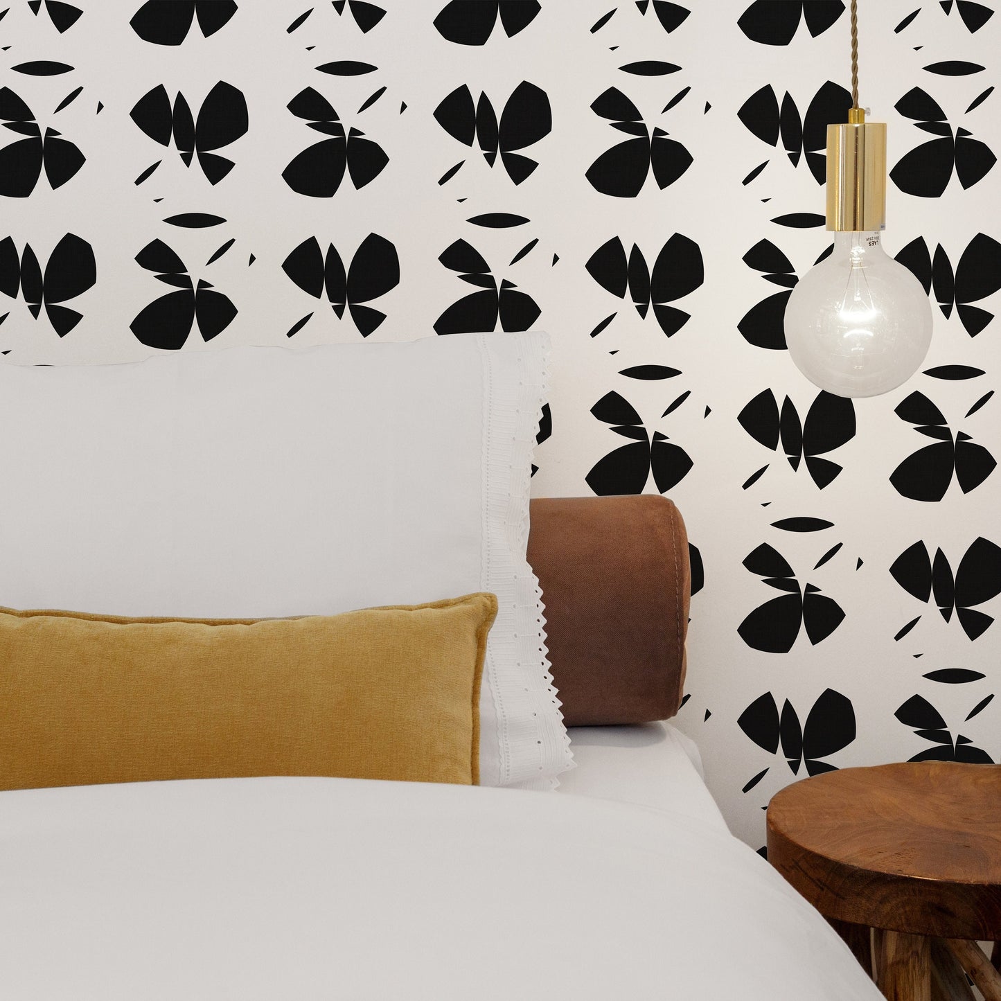 Butterfly Black Farmhouse Peel and Stick Wallpaper - Black Geometric - Water-Resistant Embossed Vinyl Canvas