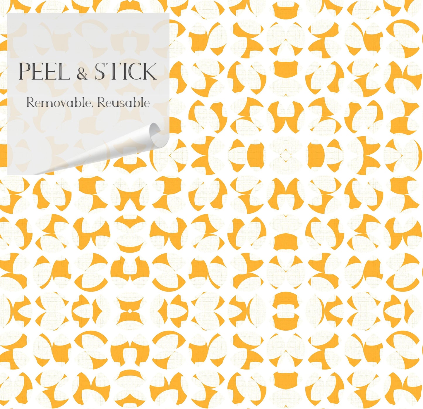 Seashells Coastal Peel and Stick Wallpaper - Yellow Floral Geometric - Water-Resistant Embossed Vinyl Canvas