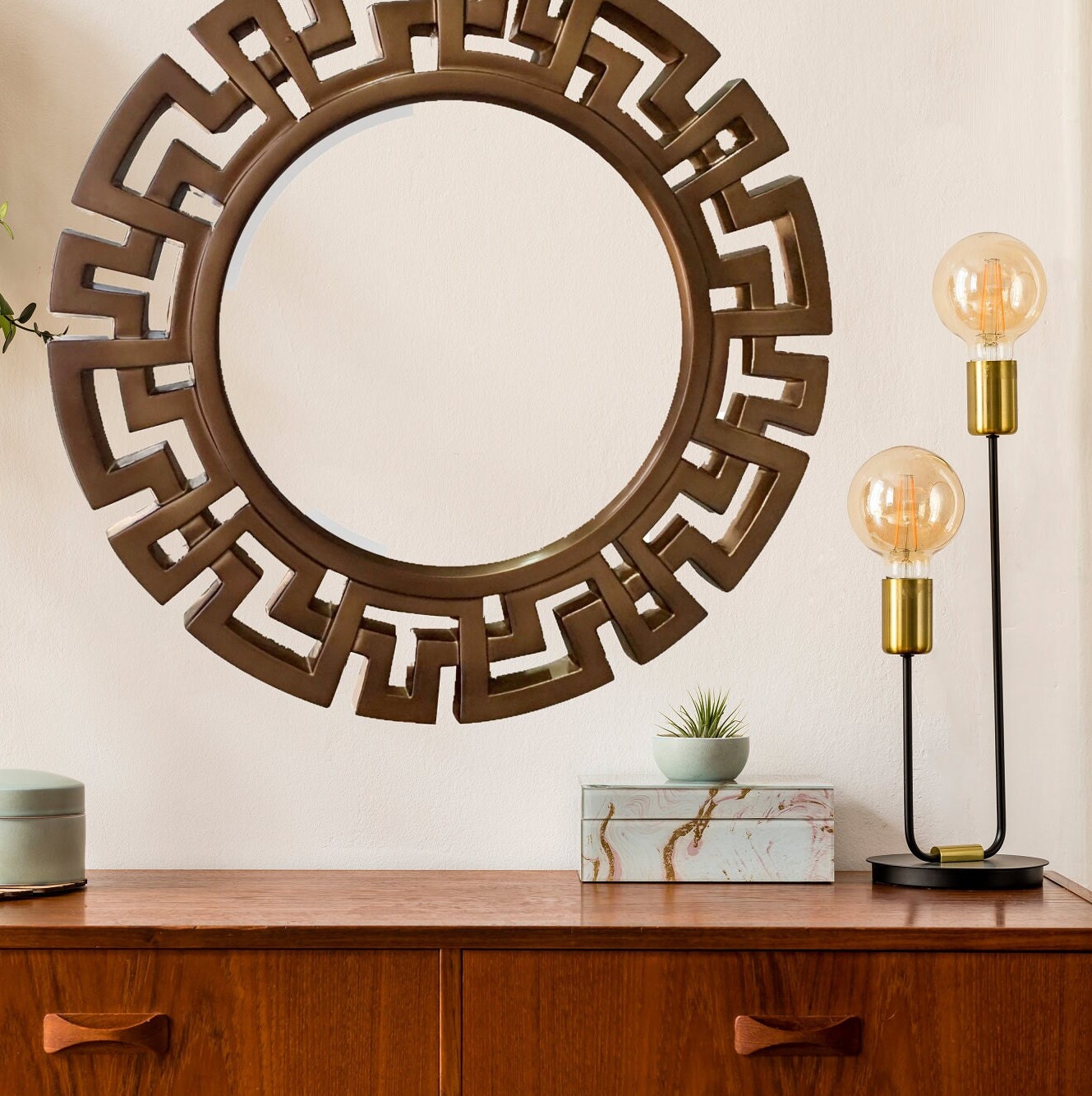 Athena Round Openwork Frame Accent Wall Mirror