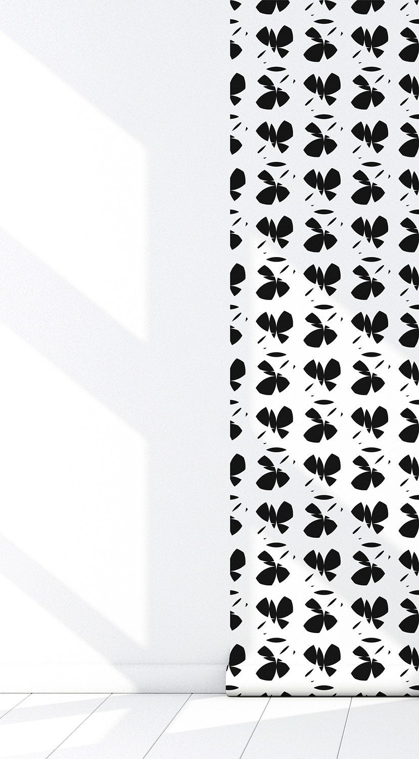 Butterfly Black Farmhouse Peel and Stick Wallpaper - Black Geometric - Water-Resistant Embossed Vinyl Canvas