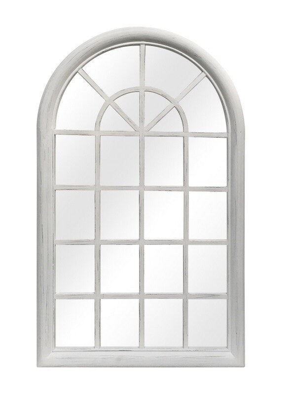 Coastal Arched Wood Windowpane Mirror - Solid Wood Frame in Distressed White or Gray - Rustic Coastal Accent Mirror