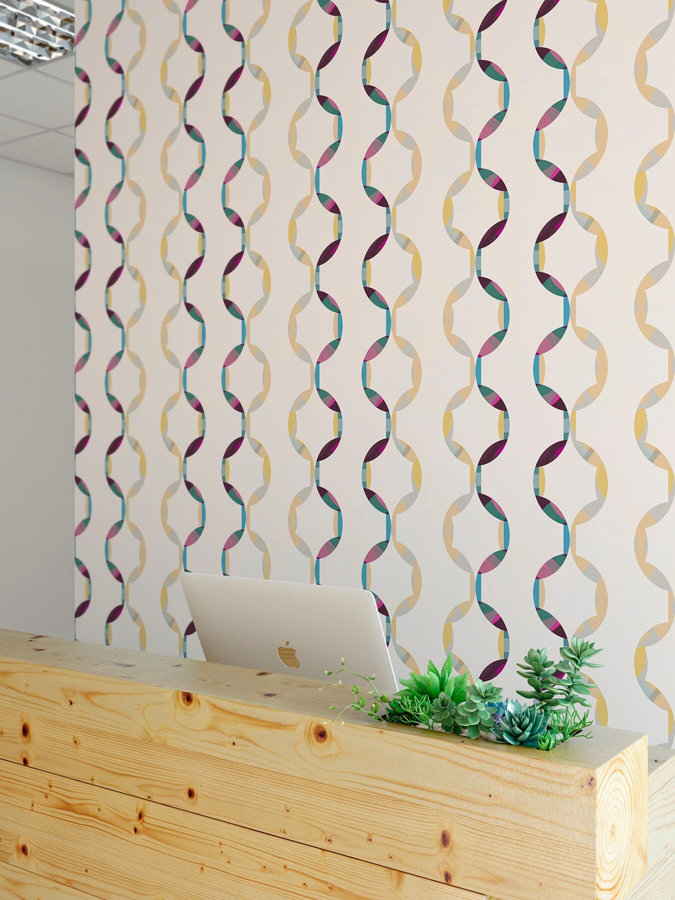 Slipmat Mid-Century Peel and Stick Wallpaper - Purple, Yellow Geometric Striped - Water-Resistant Embossed Vinyl Canvas