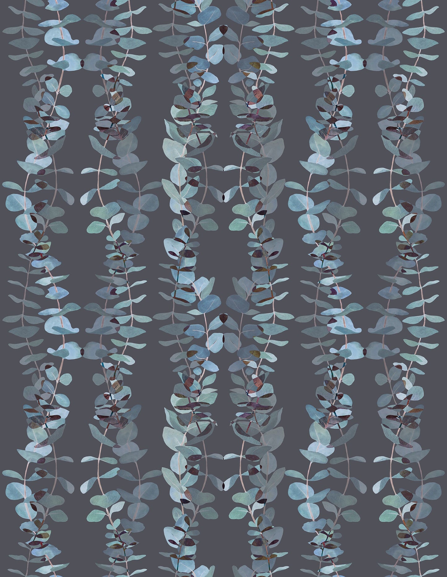 Eucalyptus Country/Farmhouse Peel and Stick Wallpaper - Gray, Blue Floral Striped - Water-Resistant Embossed Vinyl Canvas