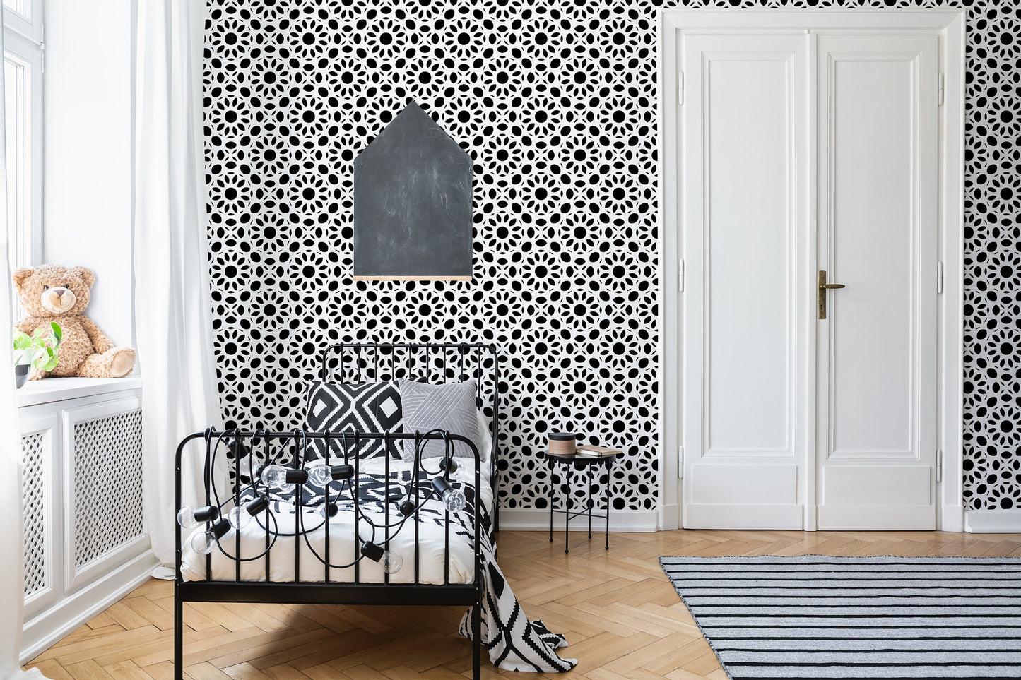 Dahlia Modern Farmhouse Peel and Stick Wallpaper - Black Mosaic - Water-Resistant Embossed Vinyl Canvas