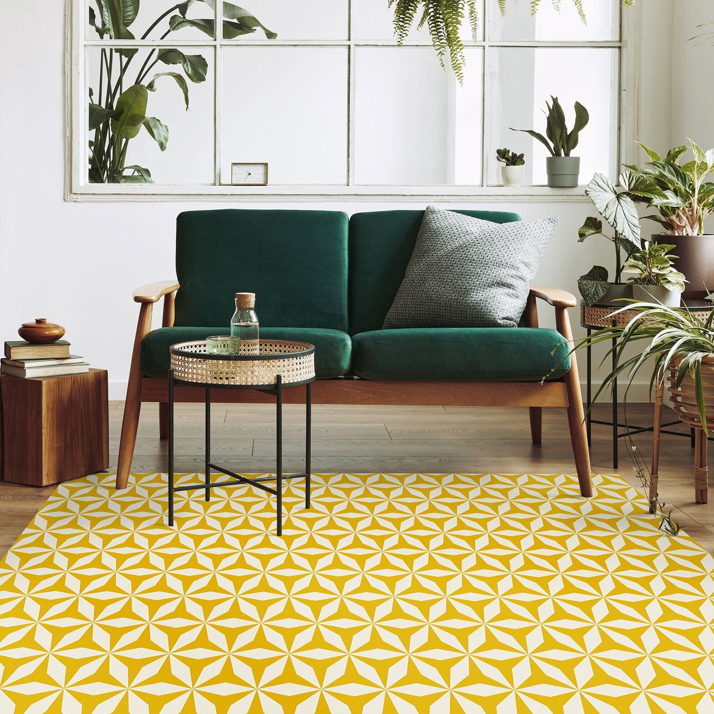 Origami in Yellow Indoor/Outdoor Floor Covering - Mid-Century Geometric - 2-Ply Vinyl with Non-Slip Latex Backing