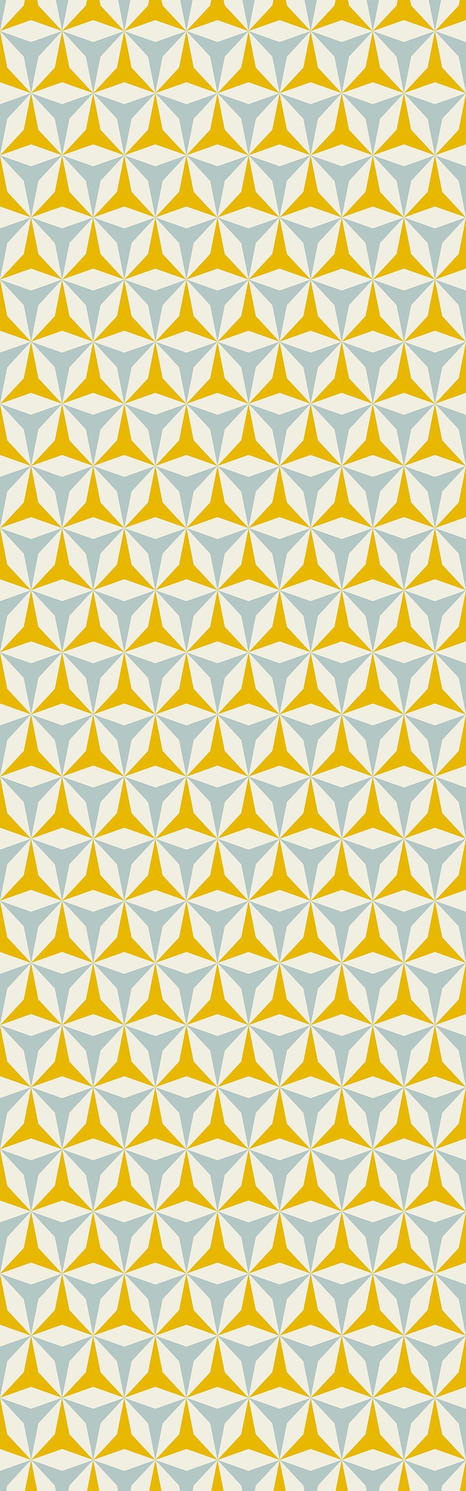 Origami in Yellow & Blue Indoor/Outdoor Floor Covering - Mid-Century Geometric - 2-Ply Vinyl with Non-Slip Latex Backing