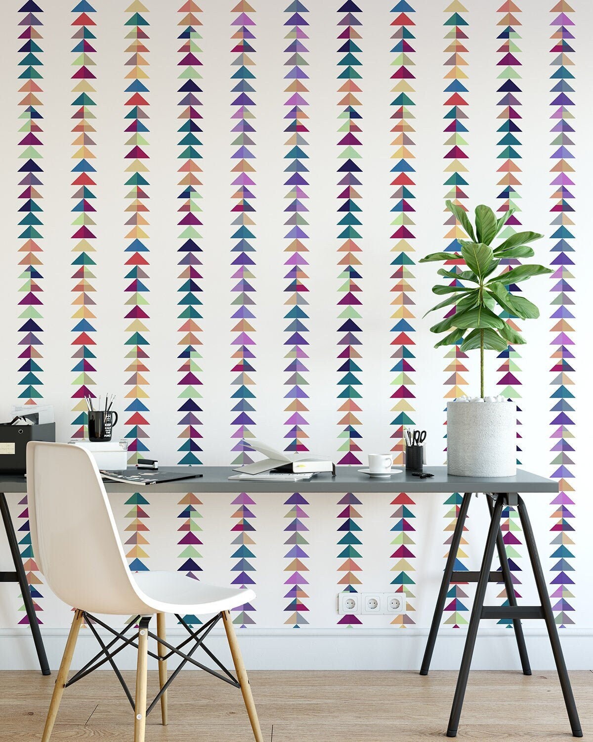 Color Coded Mid-Century Peel and Stick Wallpaper - Multi-Color Striped - Water-Resistant Embossed Vinyl Canvas