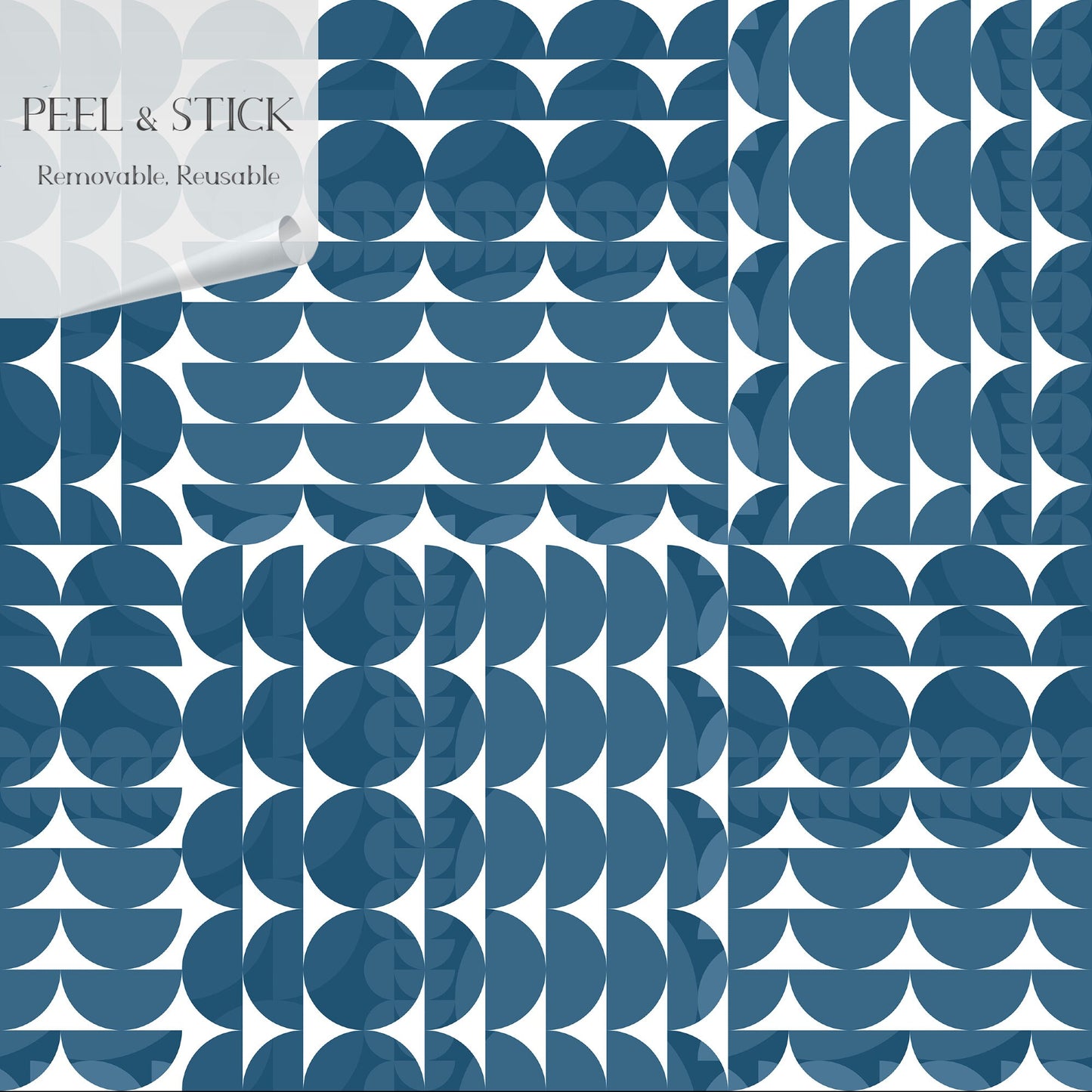 Coordinates Gray, Blue Peel and Stick Wallpaper Panel  - Mid-Century Geometric  - Water-Resistant Embossed Vinyl Canvas