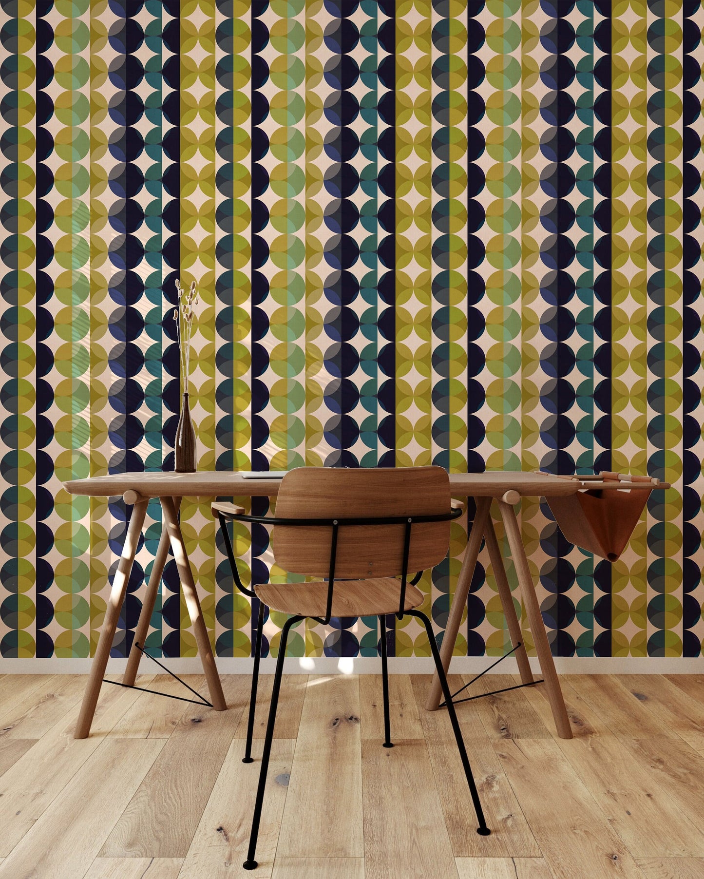 Gemstone Jade Mid-Century Peel and Stick Wallpaper - Blue, Green Geometric - Water-Resistant Embossed Vinyl Canvas