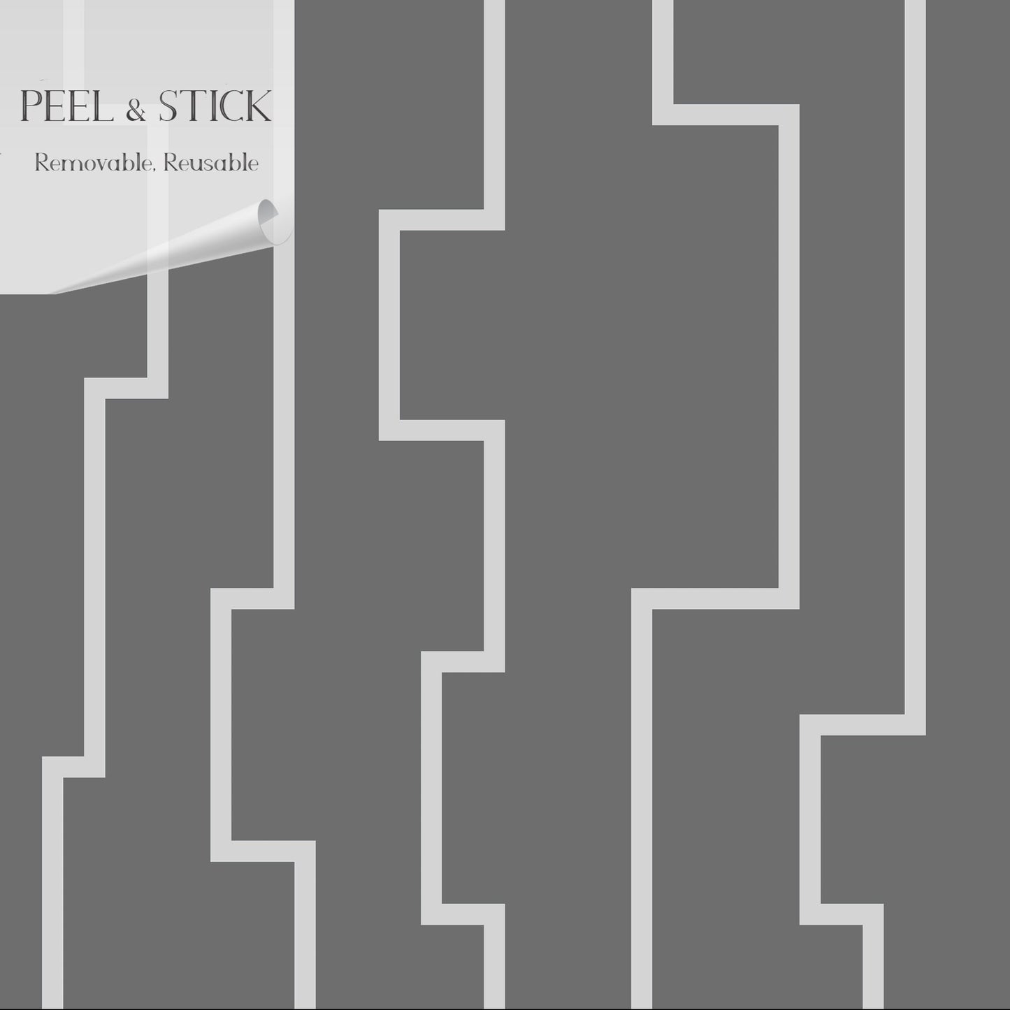 Modern Key Peel and Stick Wallpaper - Gray Geometric Striped - Water-Resistant Embossed Vinyl Canvas