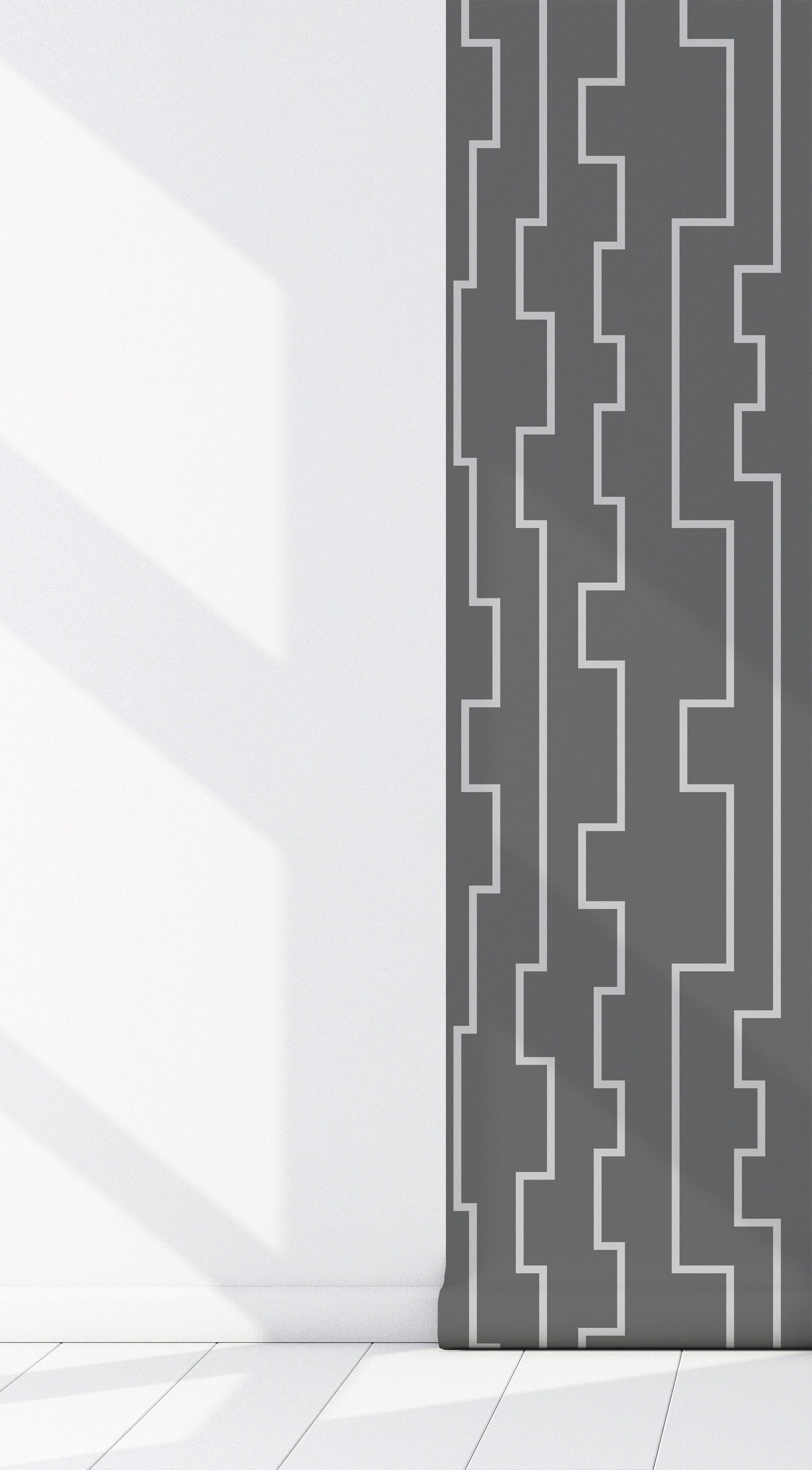 Modern Key Peel and Stick Wallpaper - Gray Geometric Striped - Water-Resistant Embossed Vinyl Canvas