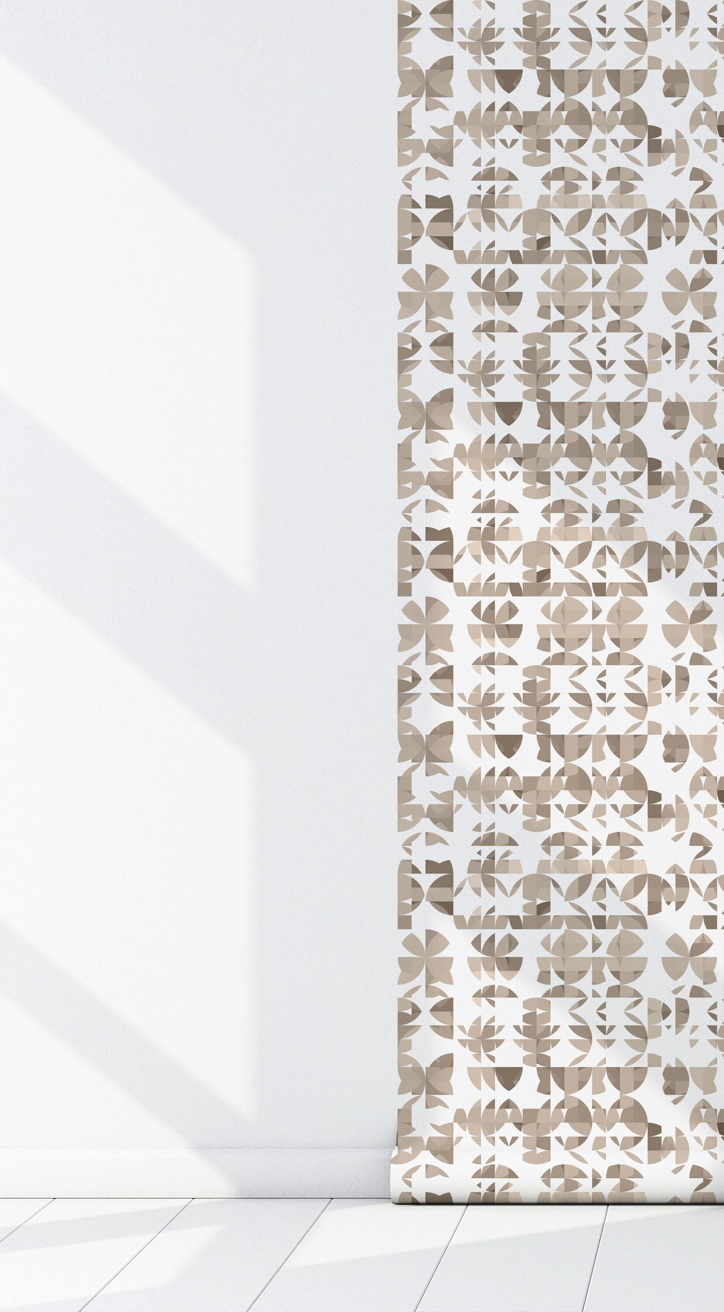 Succulent Boho/Farmhouse Peel and Stick Wallpaper - Brown Geometric - Water-Resistant Embossed Vinyl Canvas