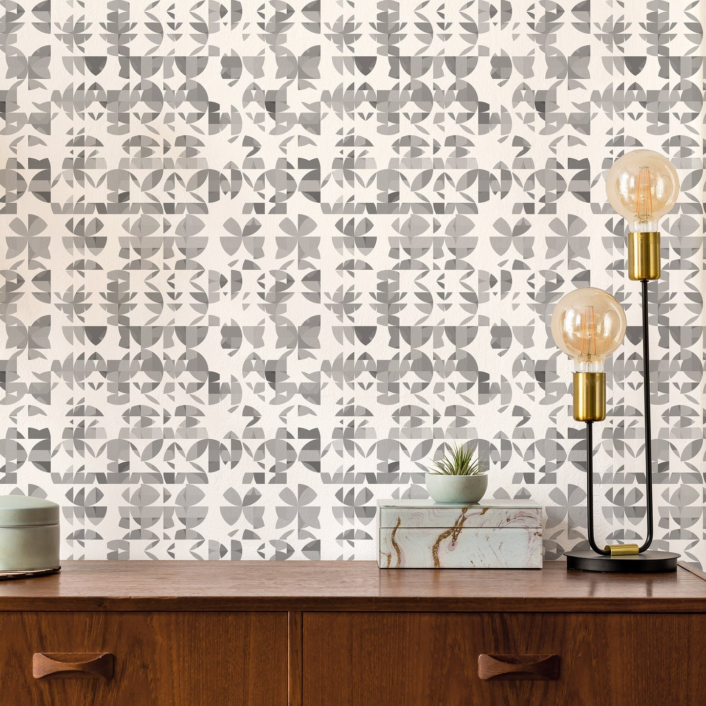 Succulent Gray Vinyl Canvas Wallpaper - Mid-Century Abstract Design - Removable Water-Resistant Peel & Stick Wallpaper Panel