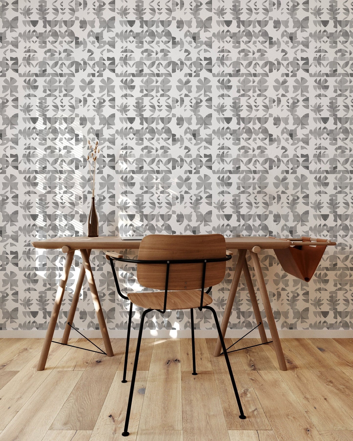 Succulent Gray Vinyl Canvas Wallpaper - Mid-Century Abstract Design - Removable Water-Resistant Peel & Stick Wallpaper Panel