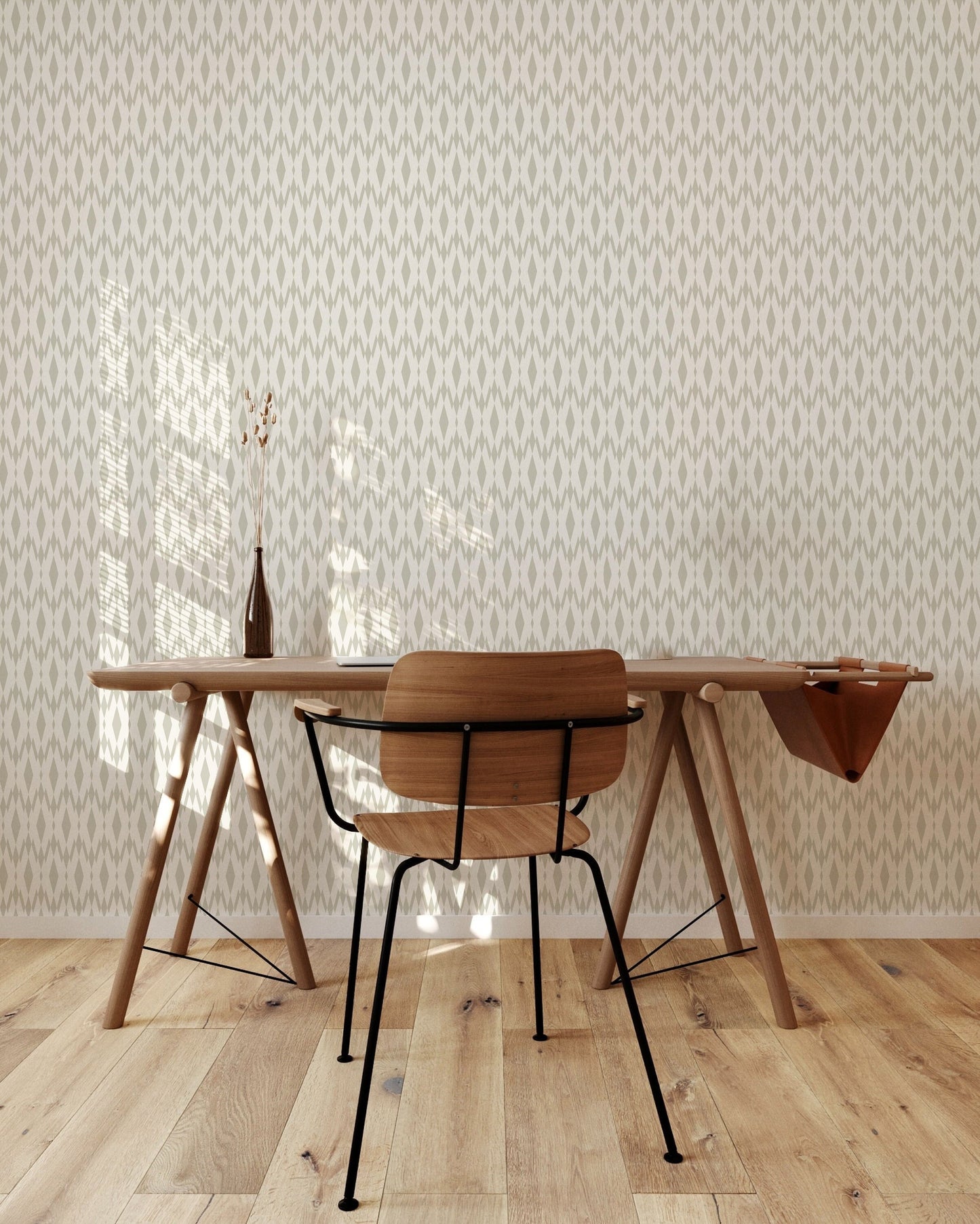 Malay Contemporary Boho Peel and Stick Wallpaper - Beige Ikat - Water-Resistant Embossed Vinyl Canvas