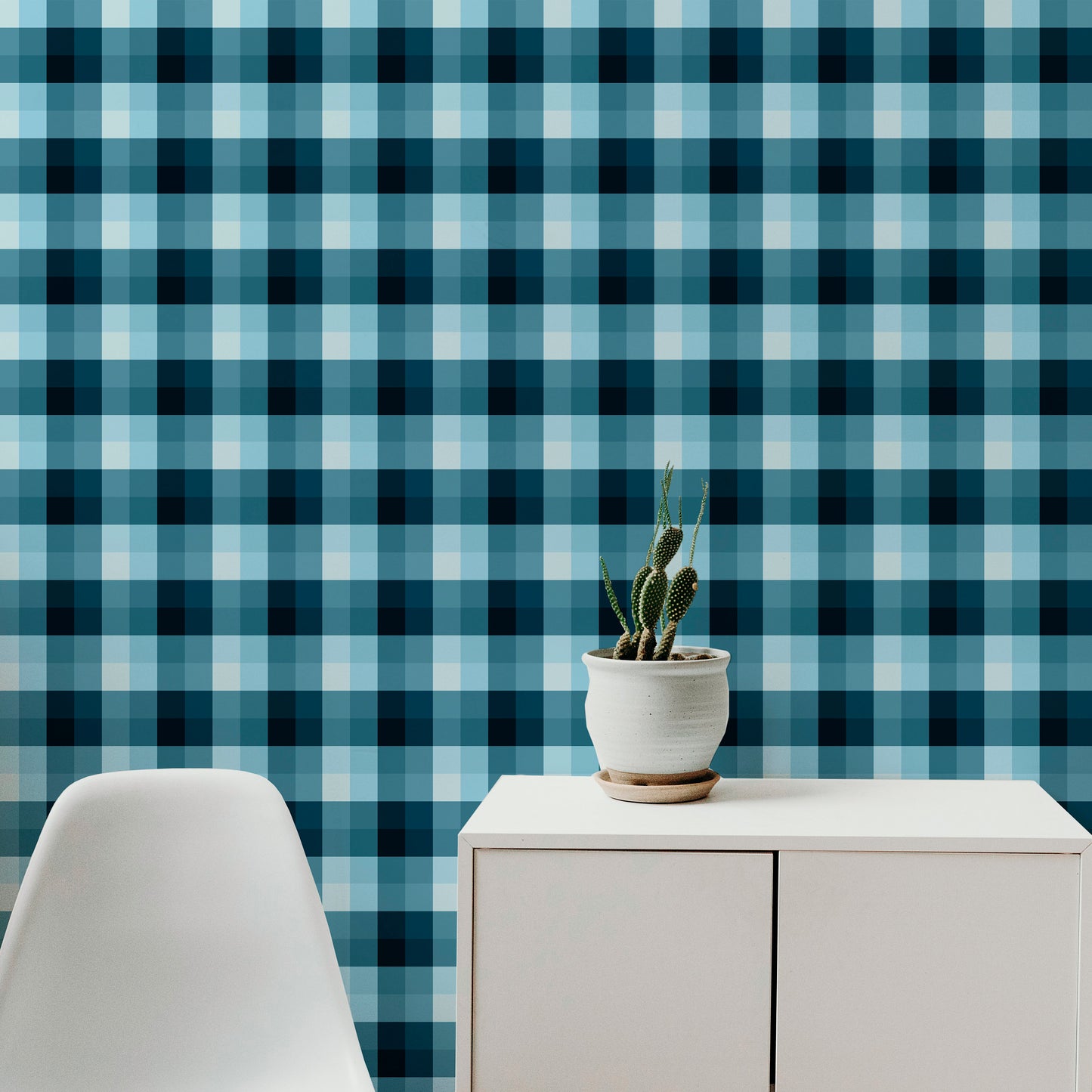 Buffalo Blue Modern Peel and Stick Wallpaper - Blue Plaid - Water-Resistant Embossed Vinyl Canvas