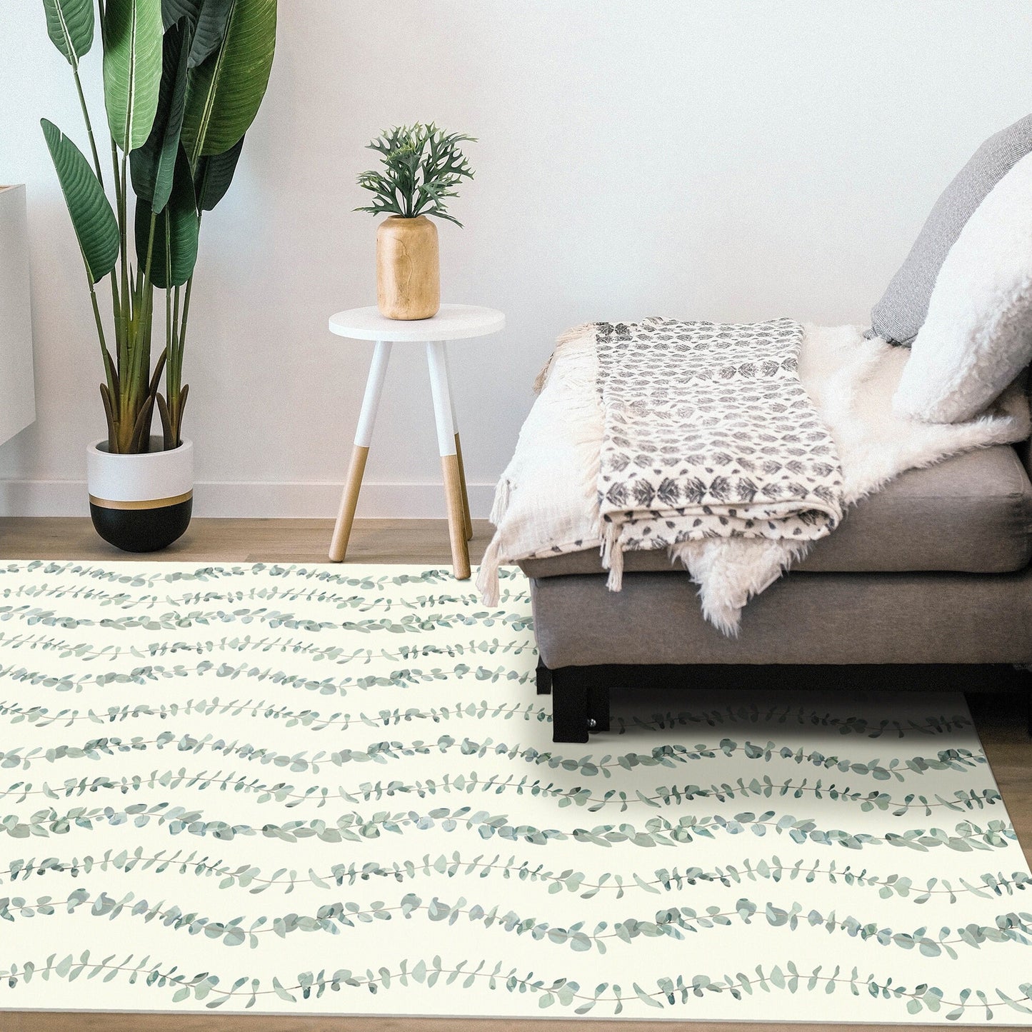 Eucalyptus Vines Versatile Indoor/Outdoor Washable Rug -French Country Floral & Green Botanical - Vinyl with Non-Slip Latex Backing