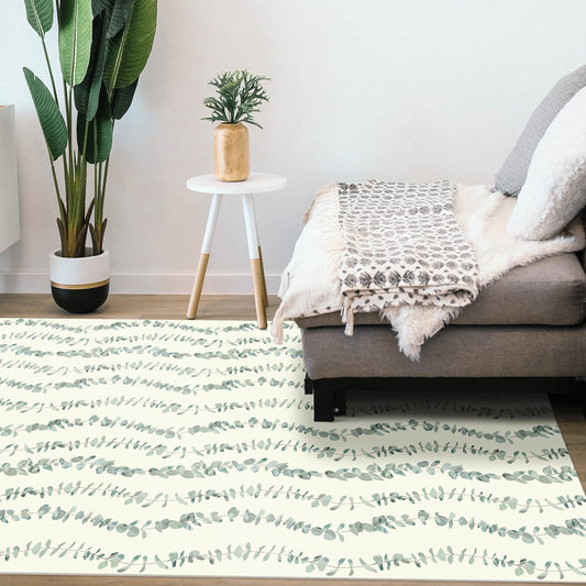 Eucalyptus Vines Versatile Indoor/Outdoor Washable Rug -French Country Floral & Green Botanical - Vinyl with Non-Slip Latex Backing