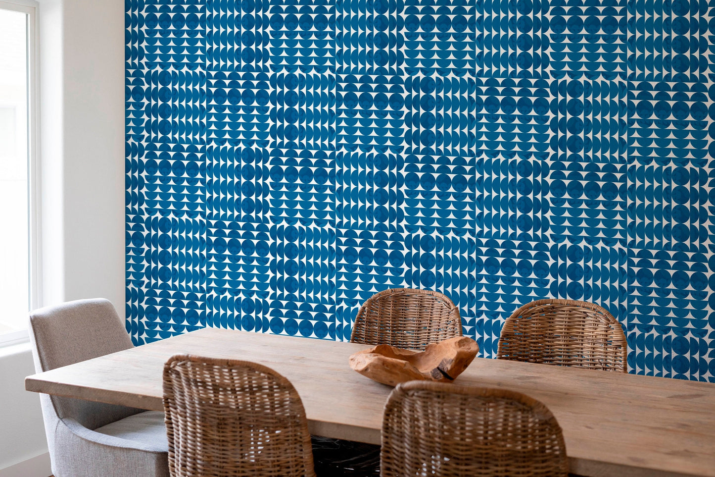 Coordinates Naval Blue Peel and Stick Wallpaper Panel - Mid-Century Geometric - Water-Resistant Embossed Vinyl Canvas