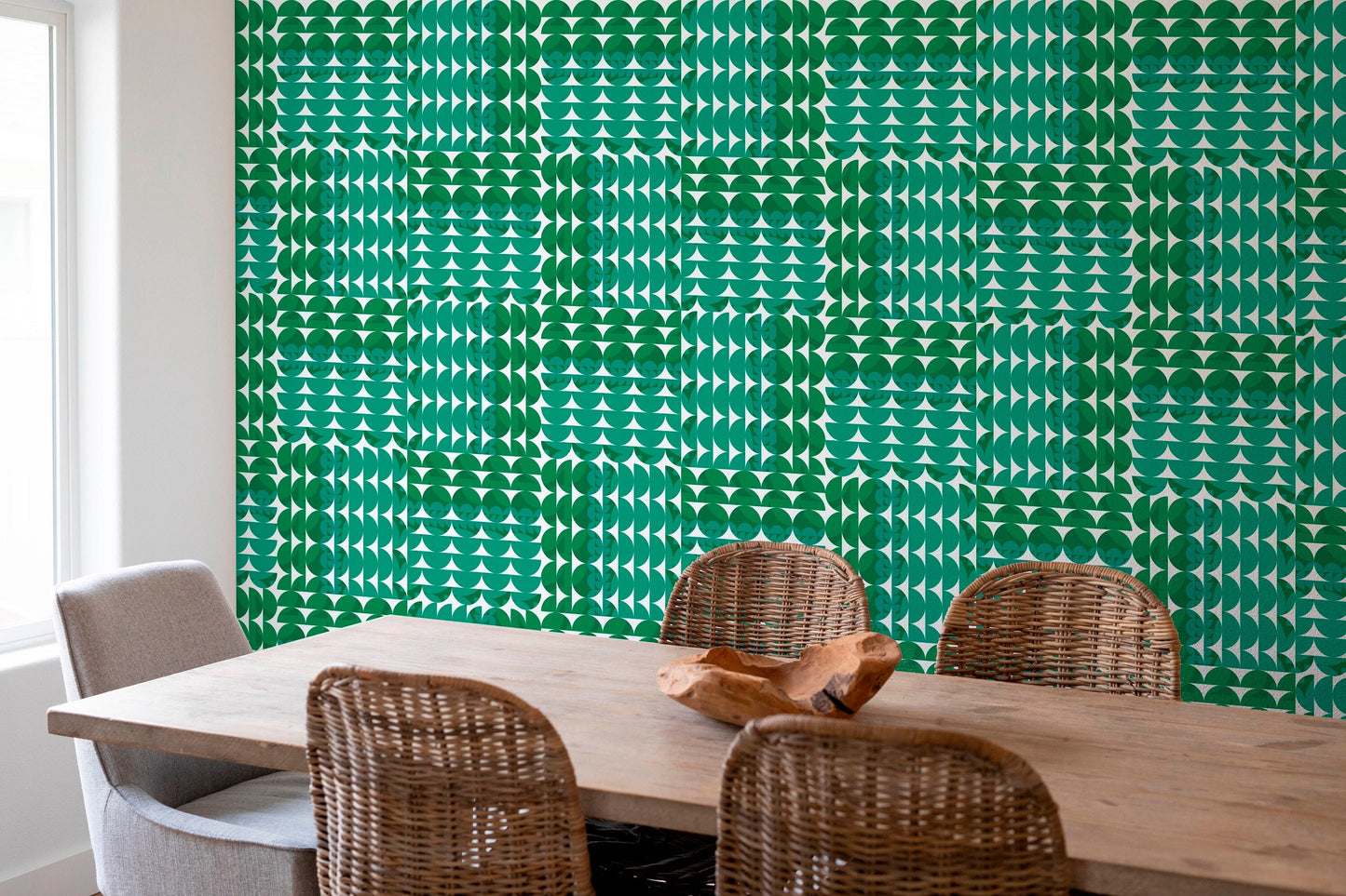 Coordinates Green Peel and Stick Wallpaper Panel - Modern Geometric Green - Water-Resistant Embossed Vinyl Canvas