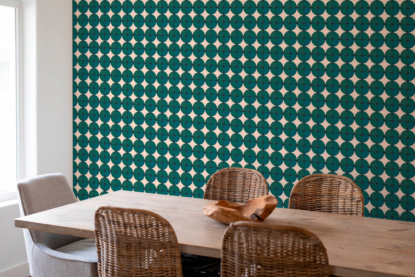 Gemstone Emerald Vinyl Canvas Wallpaper - Mid-Century Green Geometric - Removable Reusable Peel & Stick Wallpaper Panel