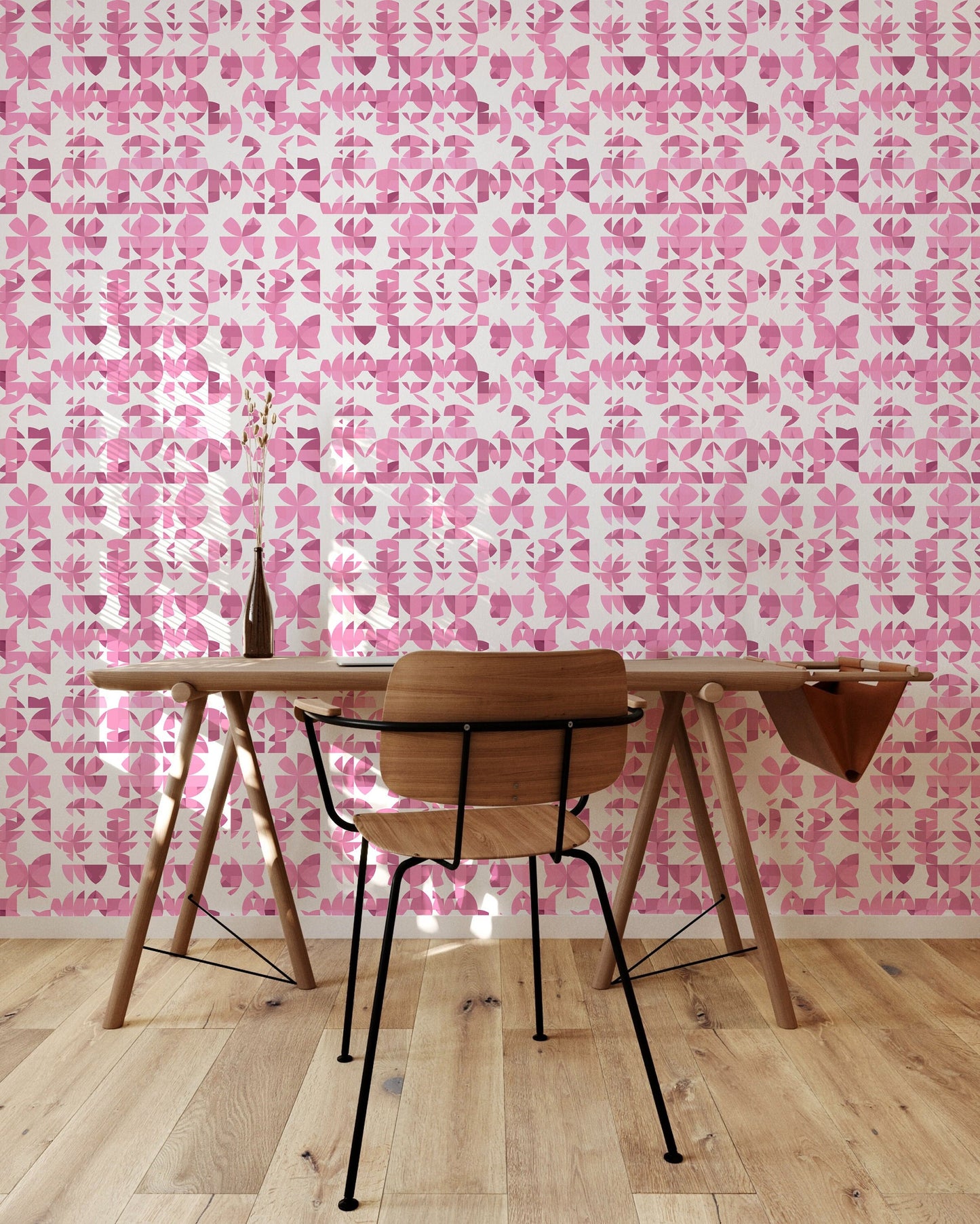 Succulent Pink Vinyl Canvas Wallpaper - Mid-Century Abstract Design - Removable Water-Resistant Peel & Stick Wallpaper Panel