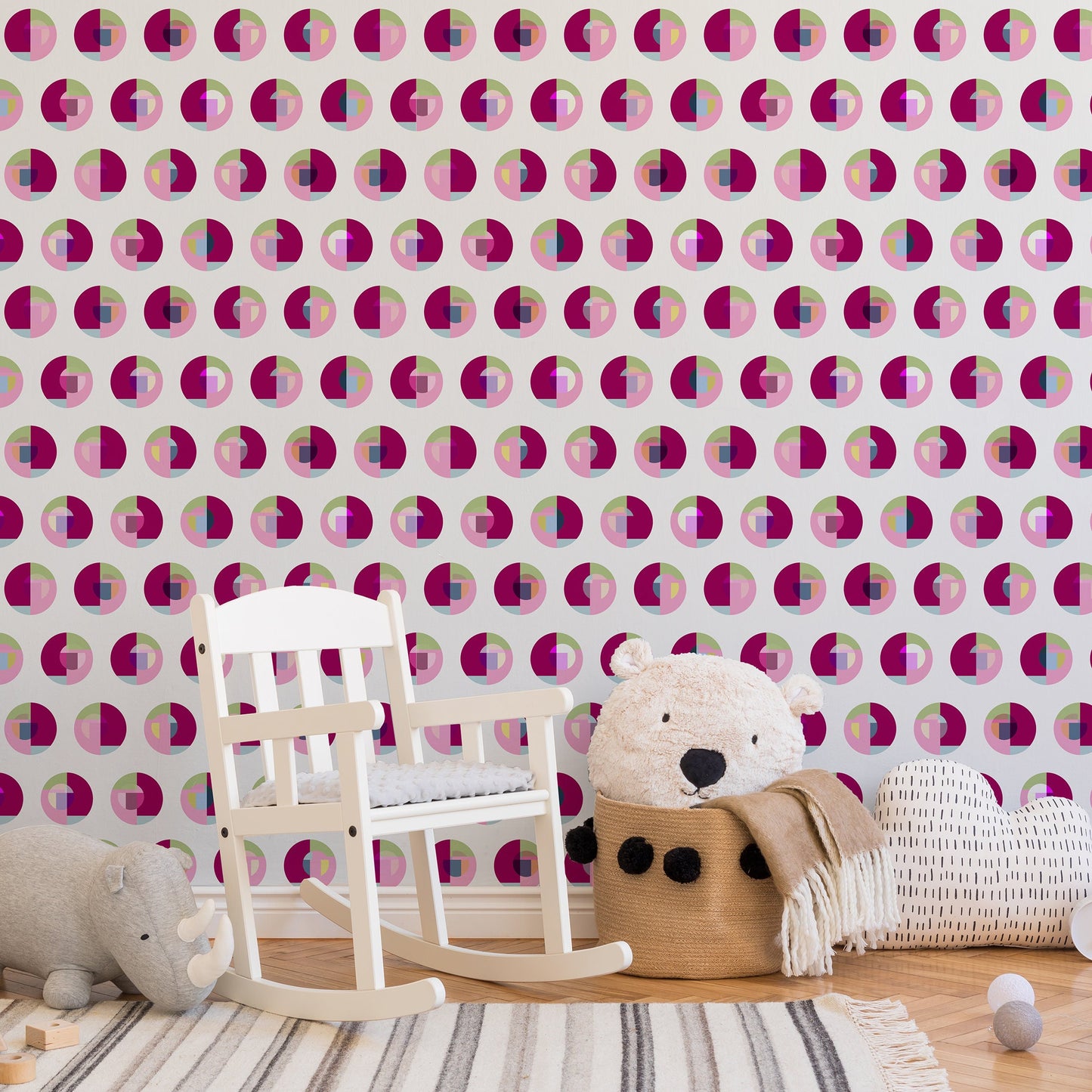 Bubble Gum Vinyl Canvas Wallpaper - Pink, Red Mid-Century Polka Dot - Removable Reusable Peel & Stick Wallpaper Panel