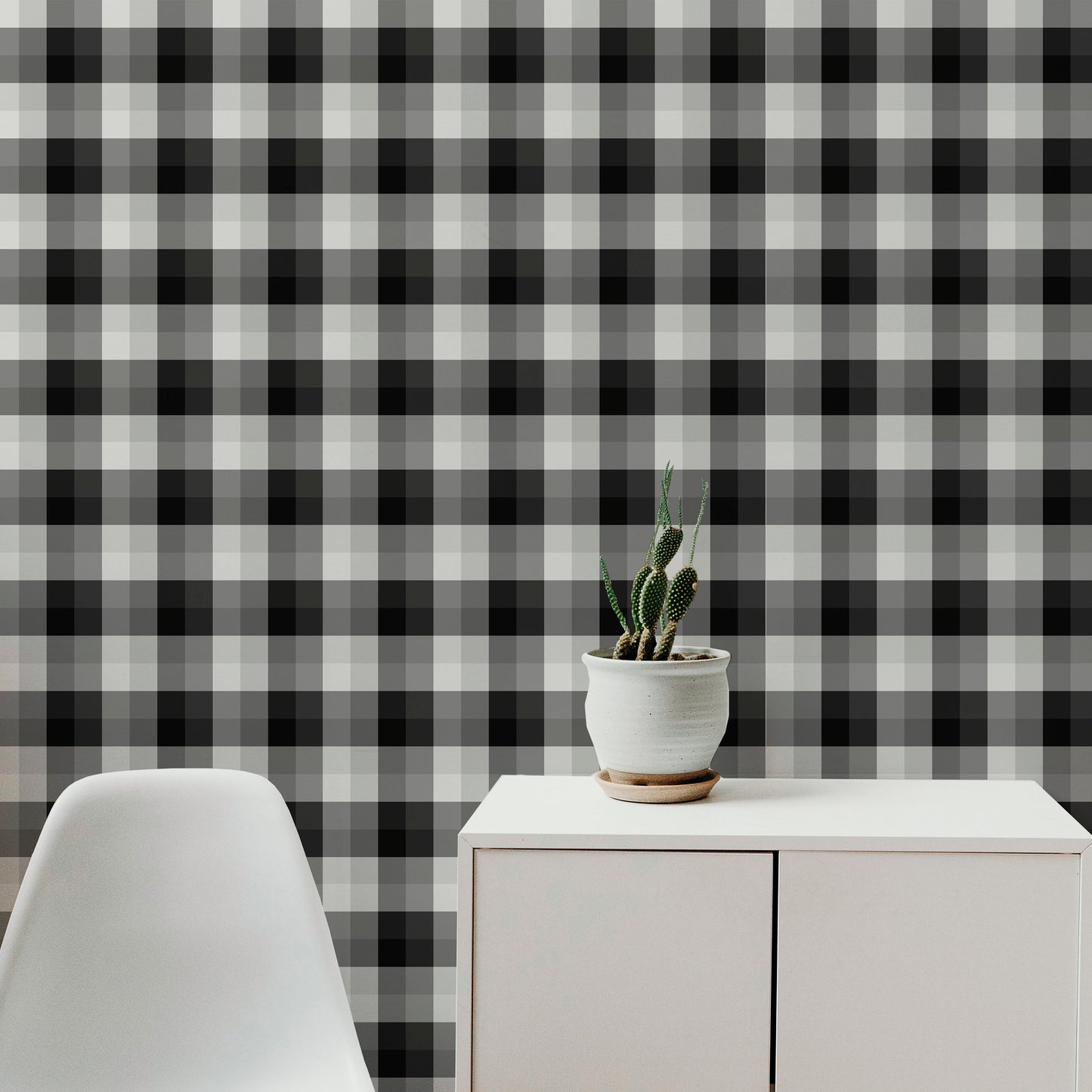 Buffalo Black Farmhouse Peel and Stick Wallpaper - Black Modern Plaid - Water-Resistant Embossed Vinyl Canvas