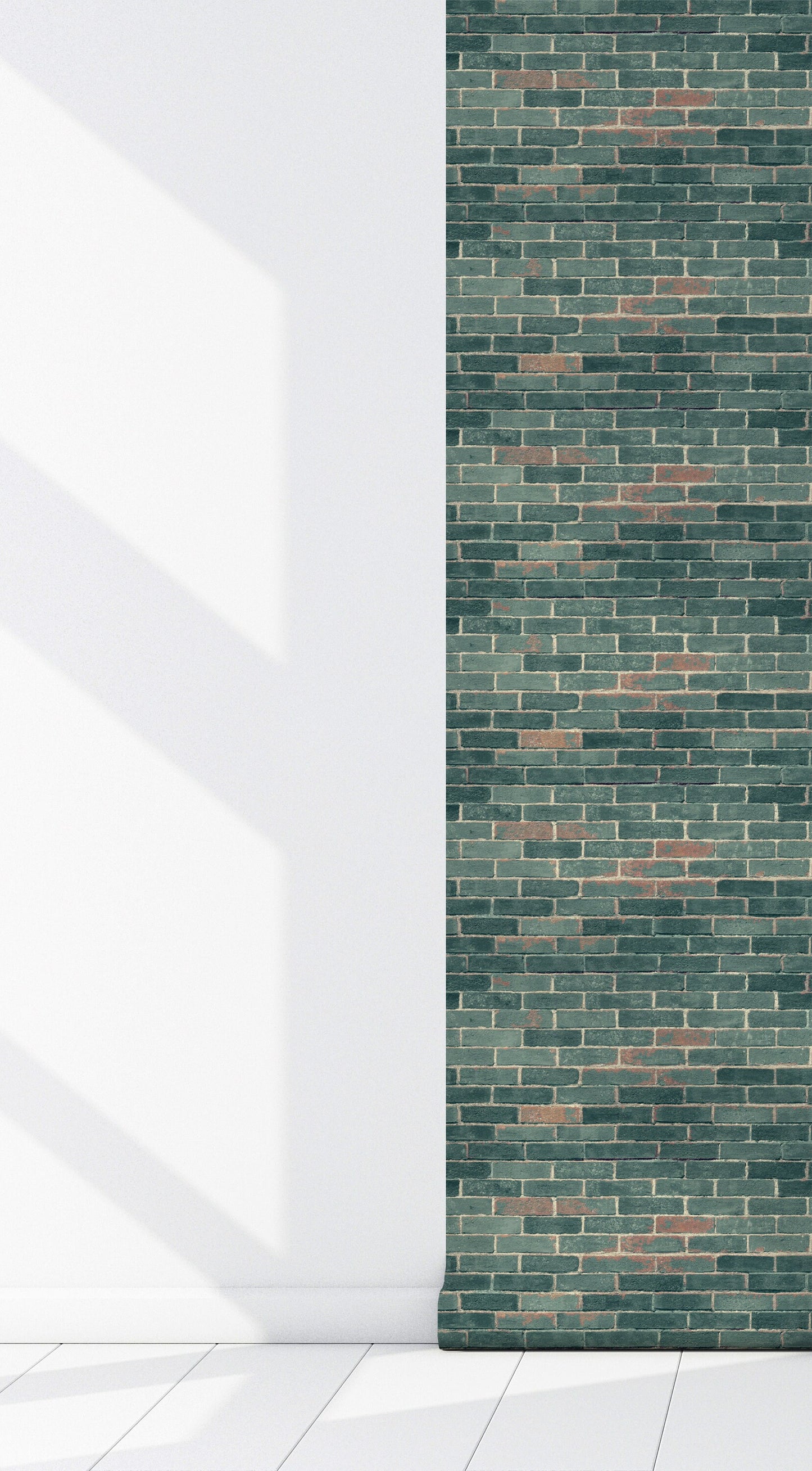 Brick Green Industrial Peel and Stick Wallpaper - Green Faux Brick - Water-Resistant Embossed Vinyl Canvas