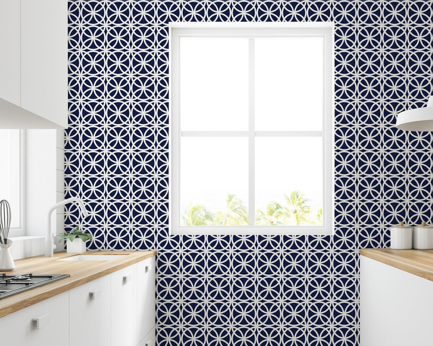 Doilies Vinyl Canvas Wallpaper - Navy Geometric Modern Coastal - Removable Water-Resistant Peel & Stick Wallpaper Panel