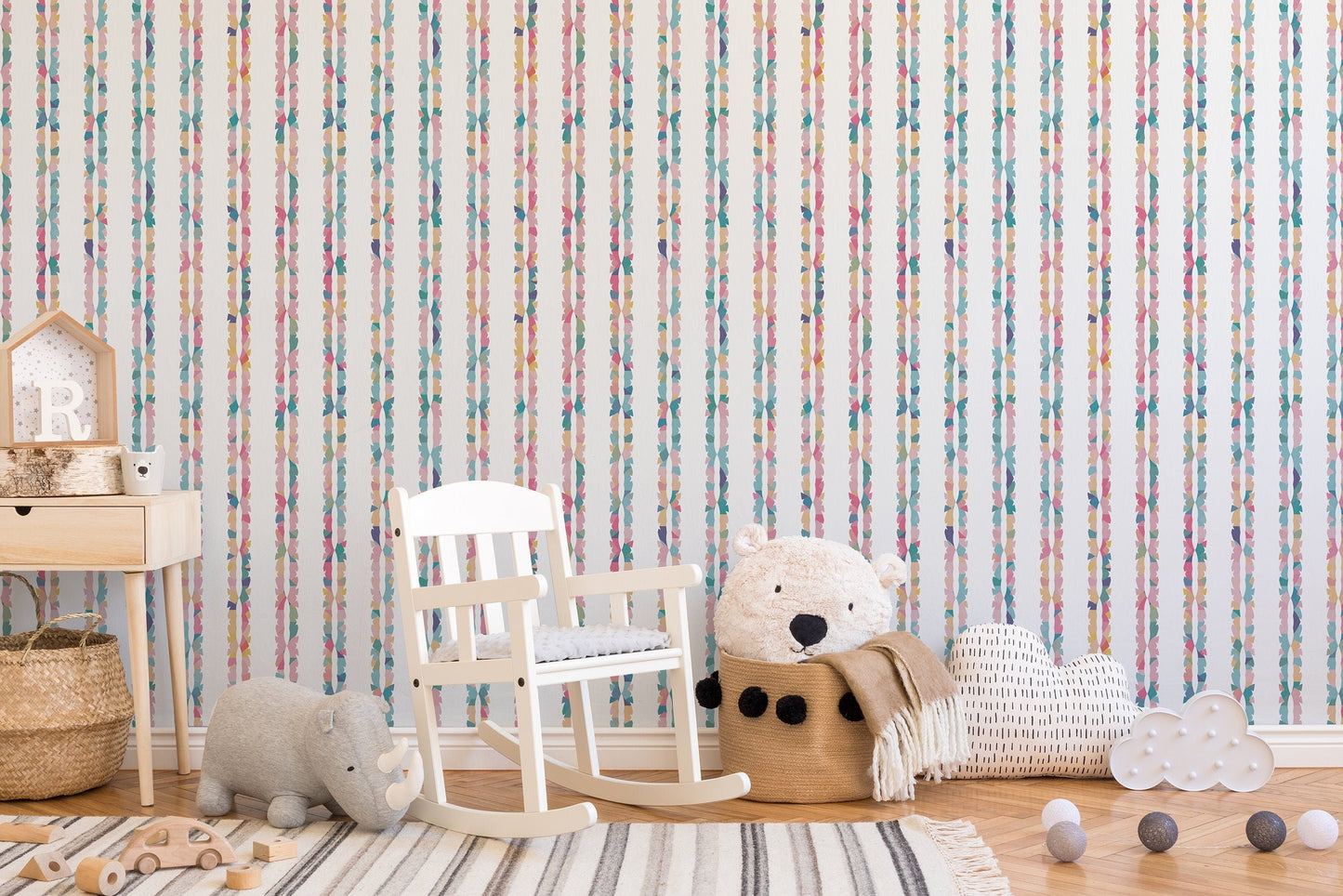 Multi Braids Boho Peel and Stick Wallpaper - Multi-Color Pastel Striped - Water-Resistant Embossed Vinyl Canvas