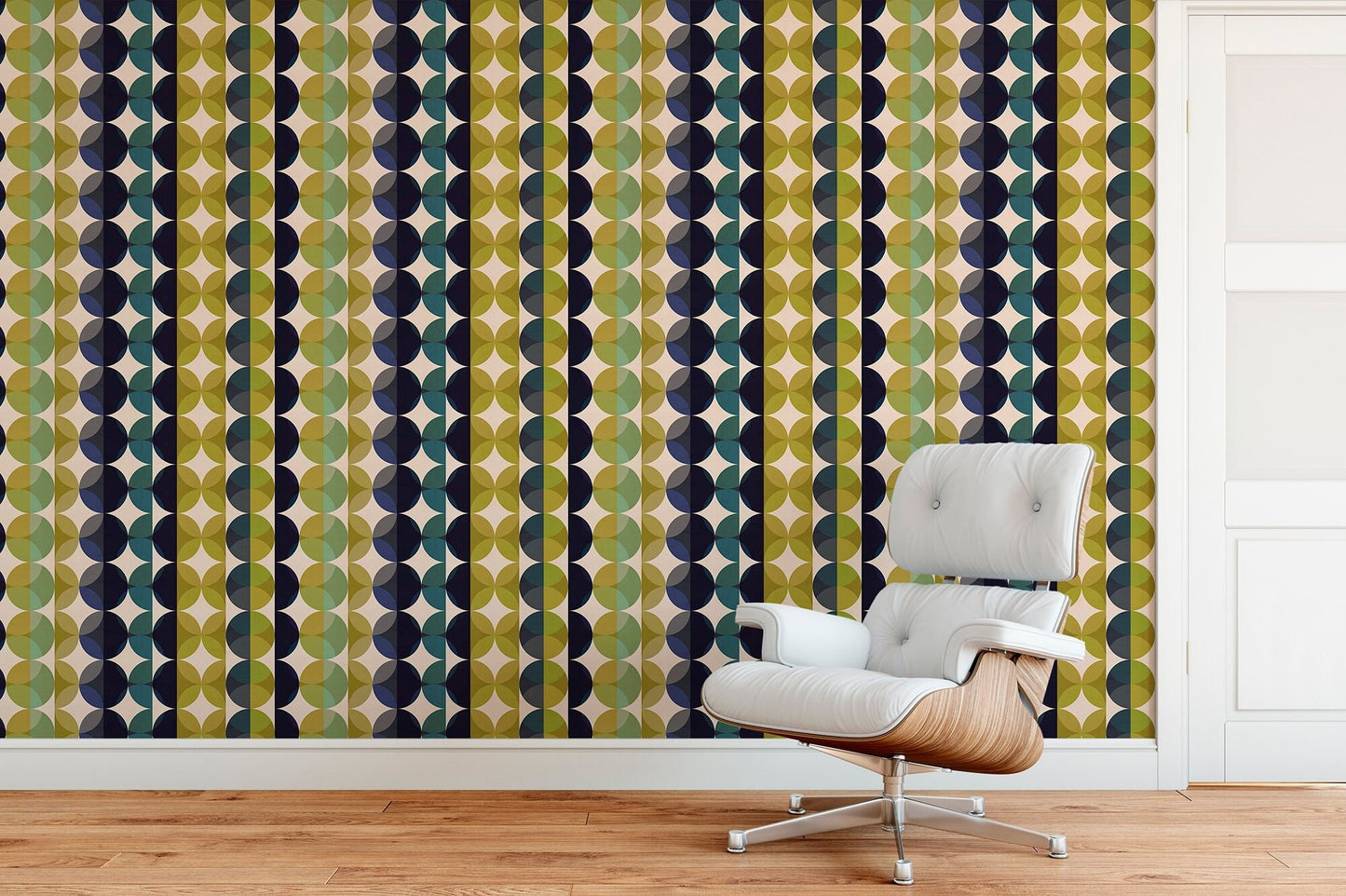 Gemstone Jade Mid-Century Peel and Stick Wallpaper - Blue, Green Geometric - Water-Resistant Embossed Vinyl Canvas