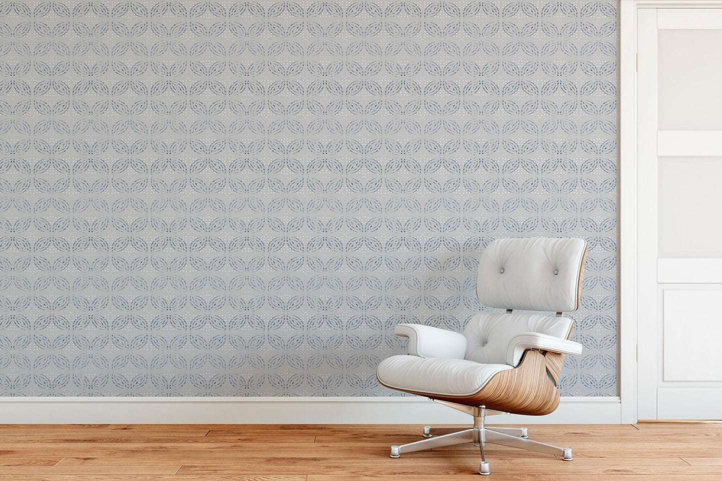 Isle de Fleur Coastal/Farmhouse Peel and Stick Wallpaper - Gray, Blue Medallion - Water-Resistant Embossed Vinyl Canvas